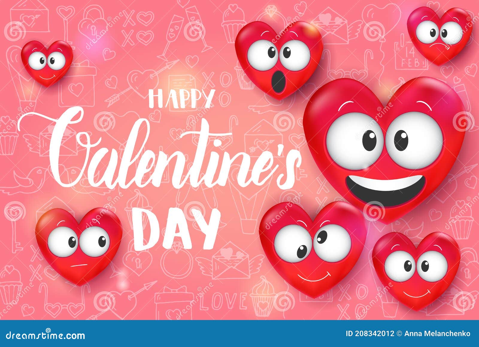 Valentines Day Background with 3d Love Emoji on Pink Pattern with ...