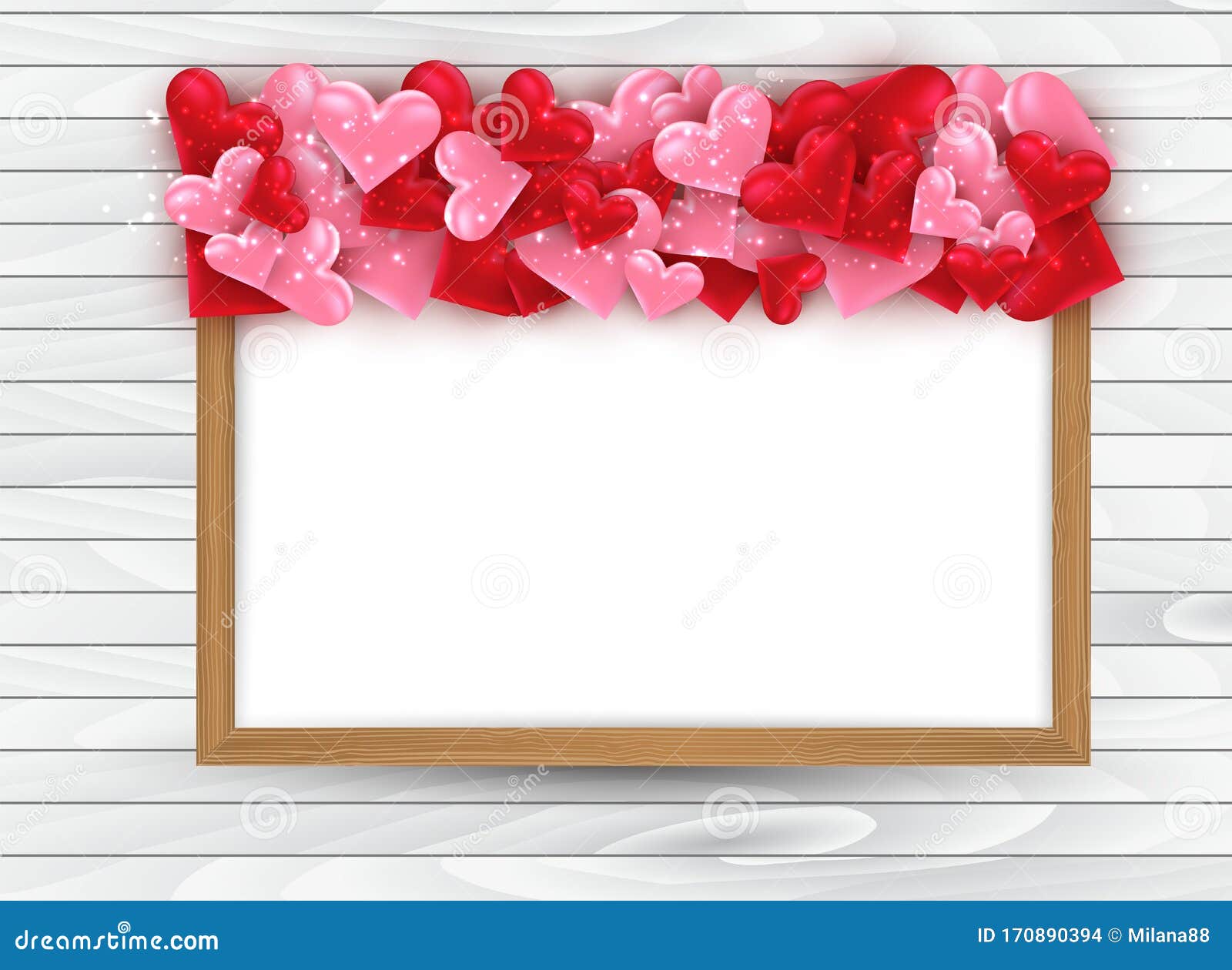 Valentines Day Background with 3d Pink and Red Hearts on Whiteboard in  Wooden Frame. Love Background Design Concept Stock Vector - Illustration of  holiday, design: 170890394