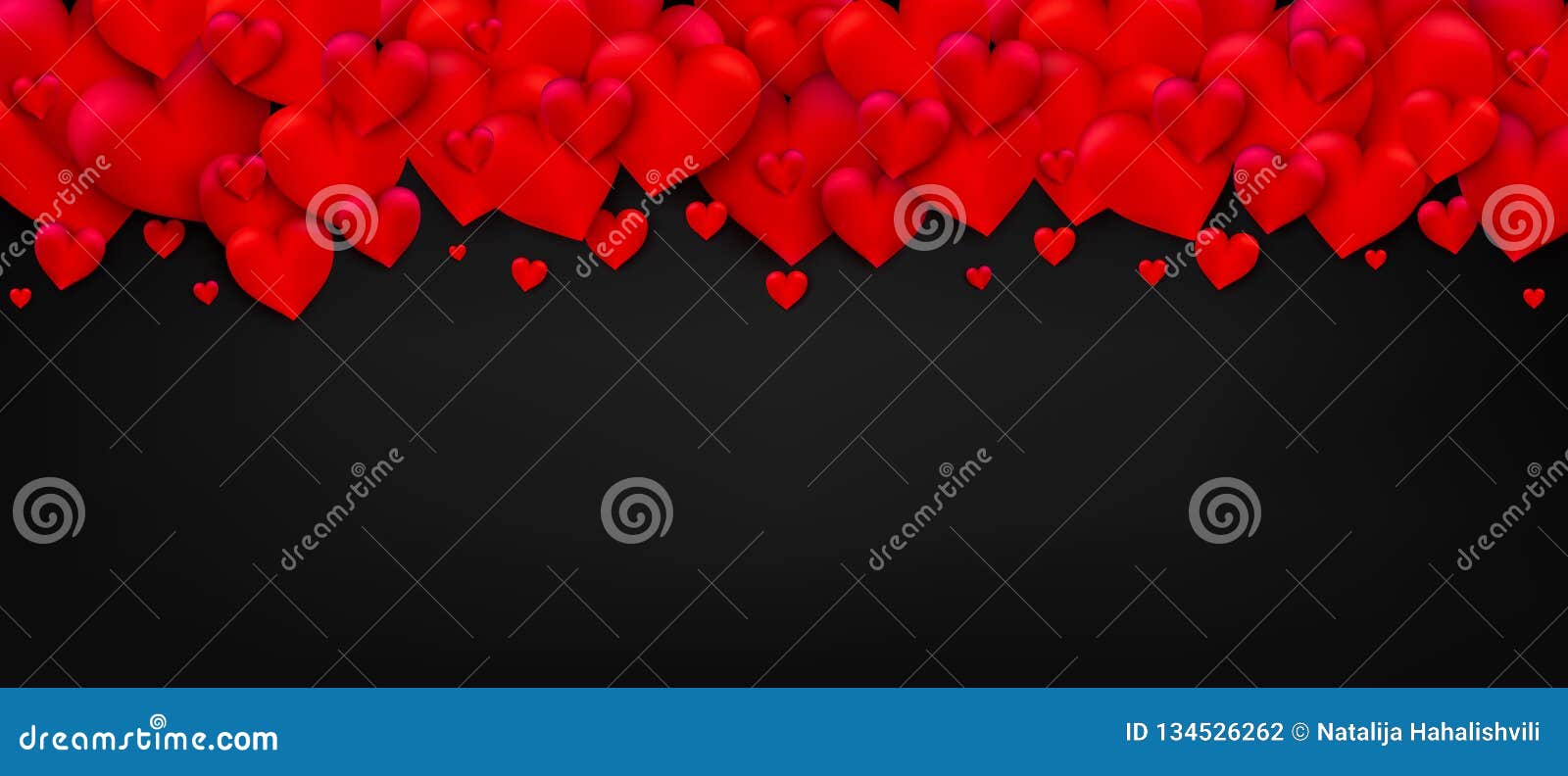 Valentines Day Background With 3d Realistic Red Hearts On Black