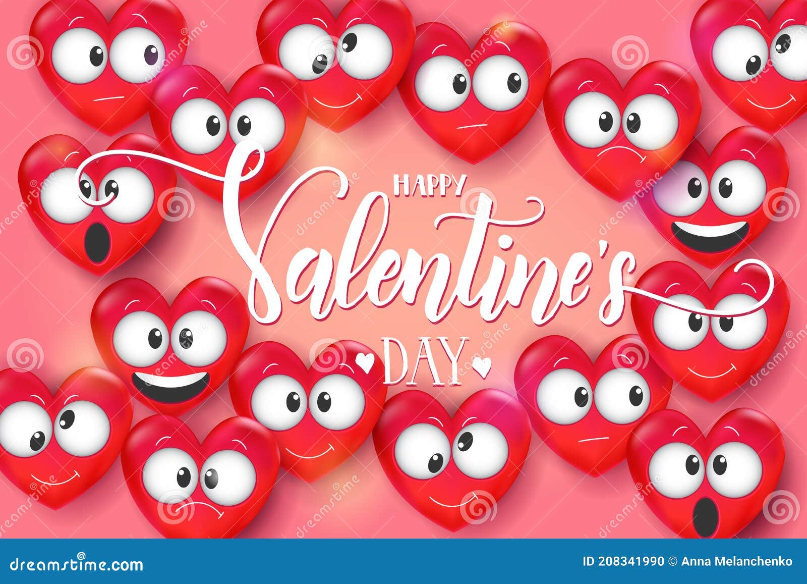 Valentines Day 3d Love Emoji on Pink Background. Heart Funny Collection. Happy  Valentine S Day - Handwritten Lettering Stock Vector - Illustration of  astonishment, background: 208341990