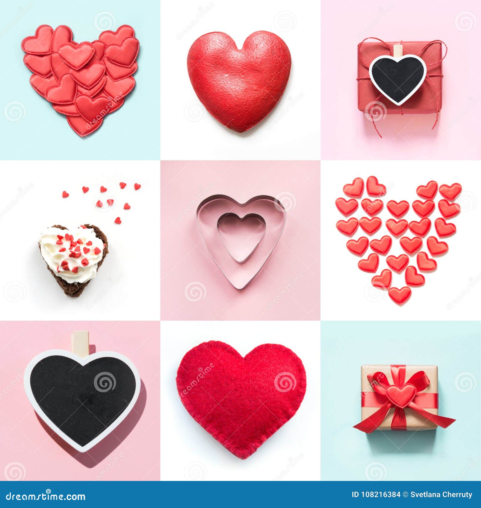 Valentines Day Collage Design with Various Heart Shape, Gift Box. View ...