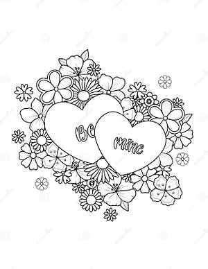 Valentines Day Coloring Page For Adult Stock Illustration Illustration Of Symmetry Line
