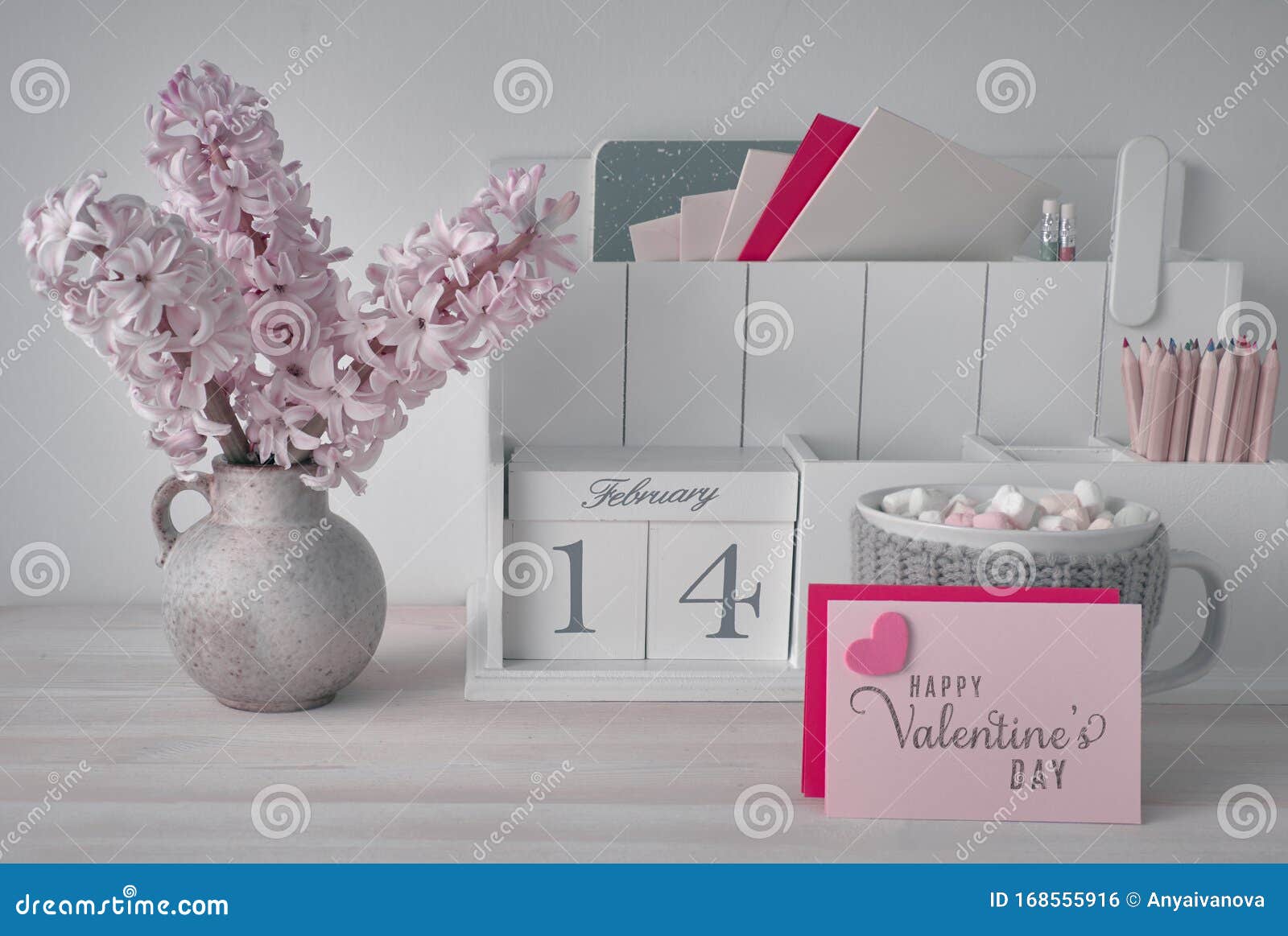 Valentines Day Decorations White Desk Organizer With Wooden