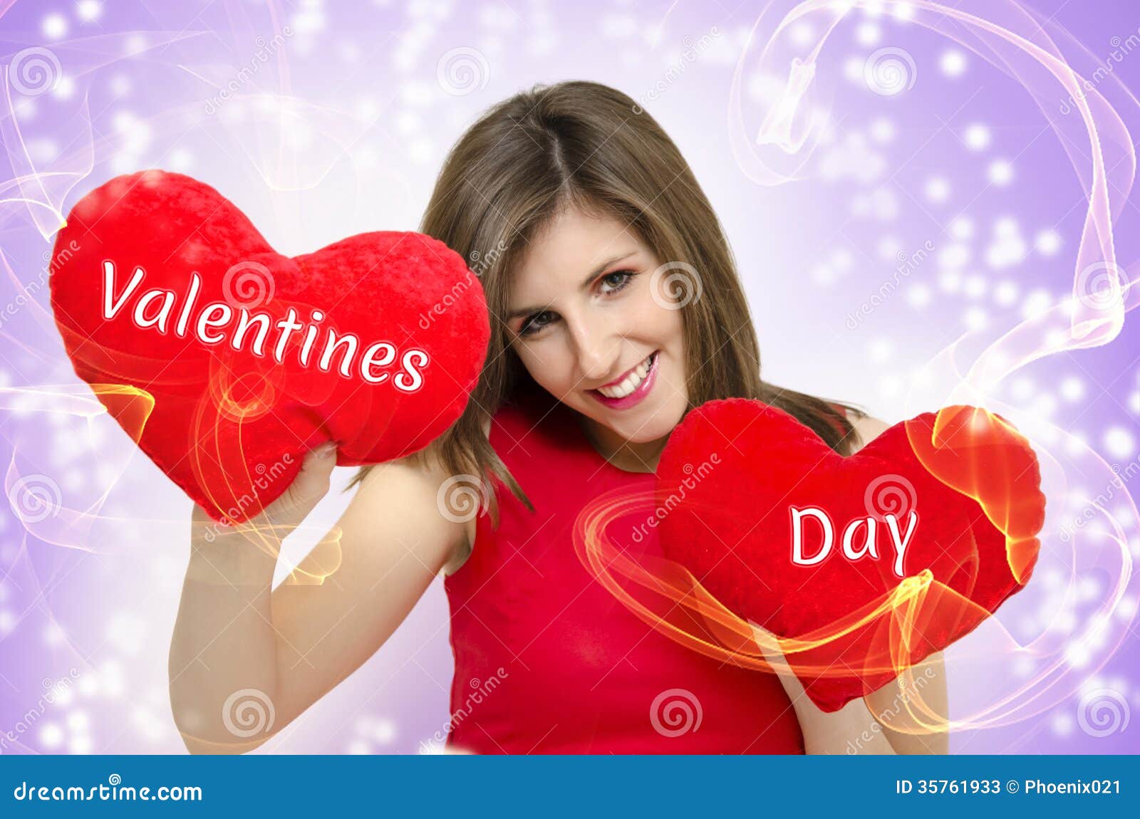 Valentines Girl Holding Hearts Stock Photos Image 35761933