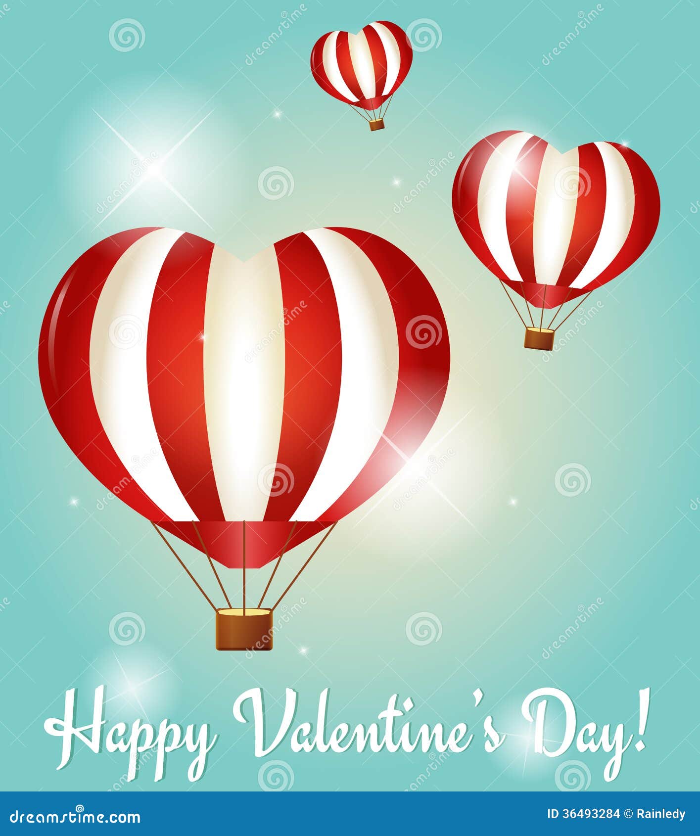 Valentines Day greeting cards. Vector illustration. Valentines Day greeting cards with three heart shaped hot air balloons. Vector illustration.