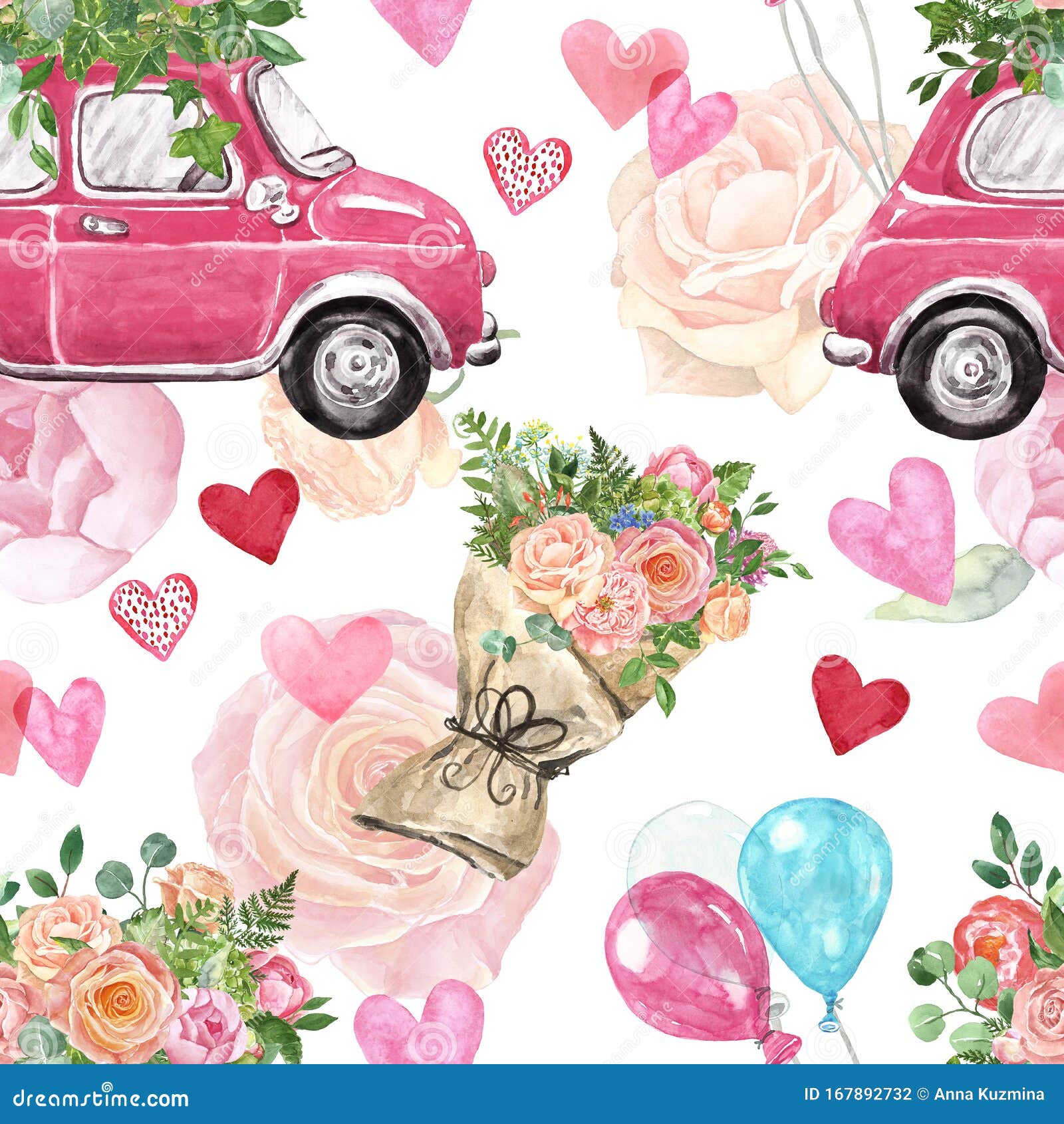 Download Valentines Day Seamless Pattern. Watercolor Pink Car ...