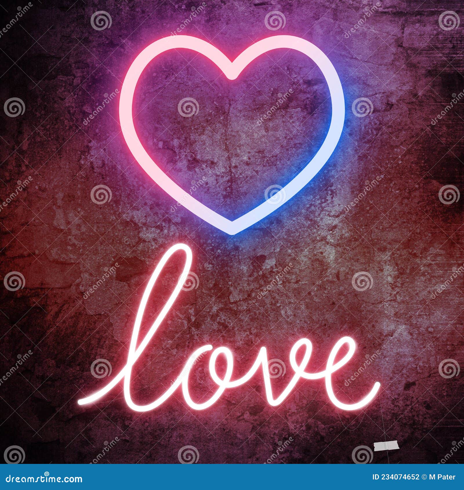 valentines day heart and neon love text