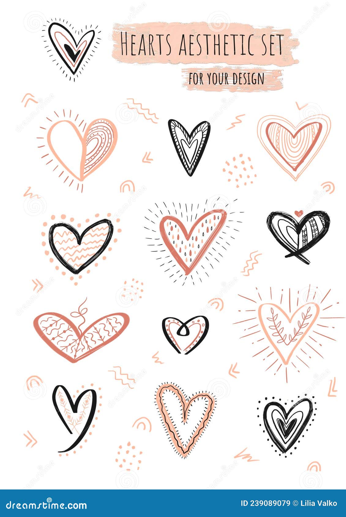 Hearts aesthetic cet stock illustration. Illustration of black - 239089079