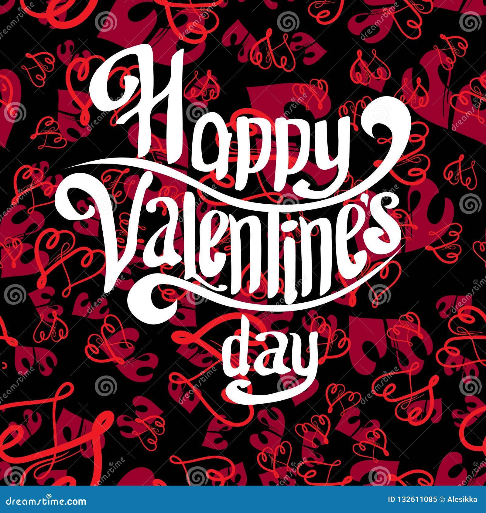 Valentines Day Lettering Greeting Card On Seamless Black-red Background ...