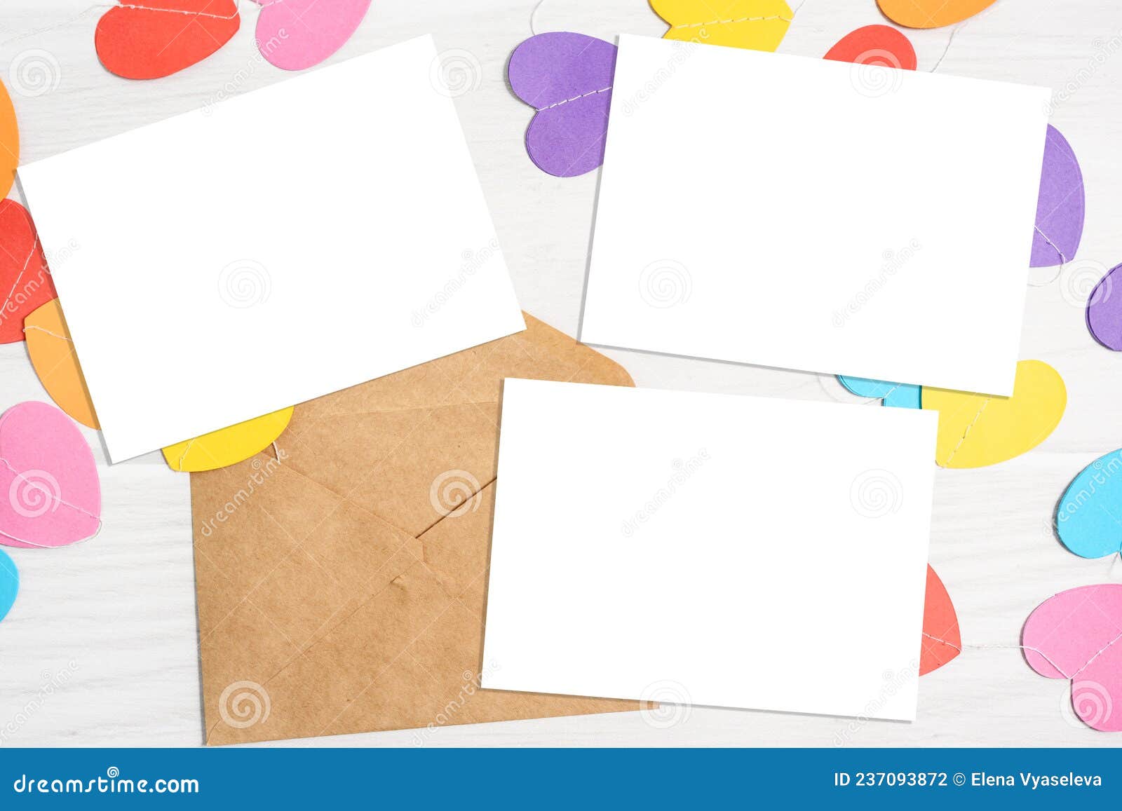 valentines day mockup card with paper colorful hearts.
