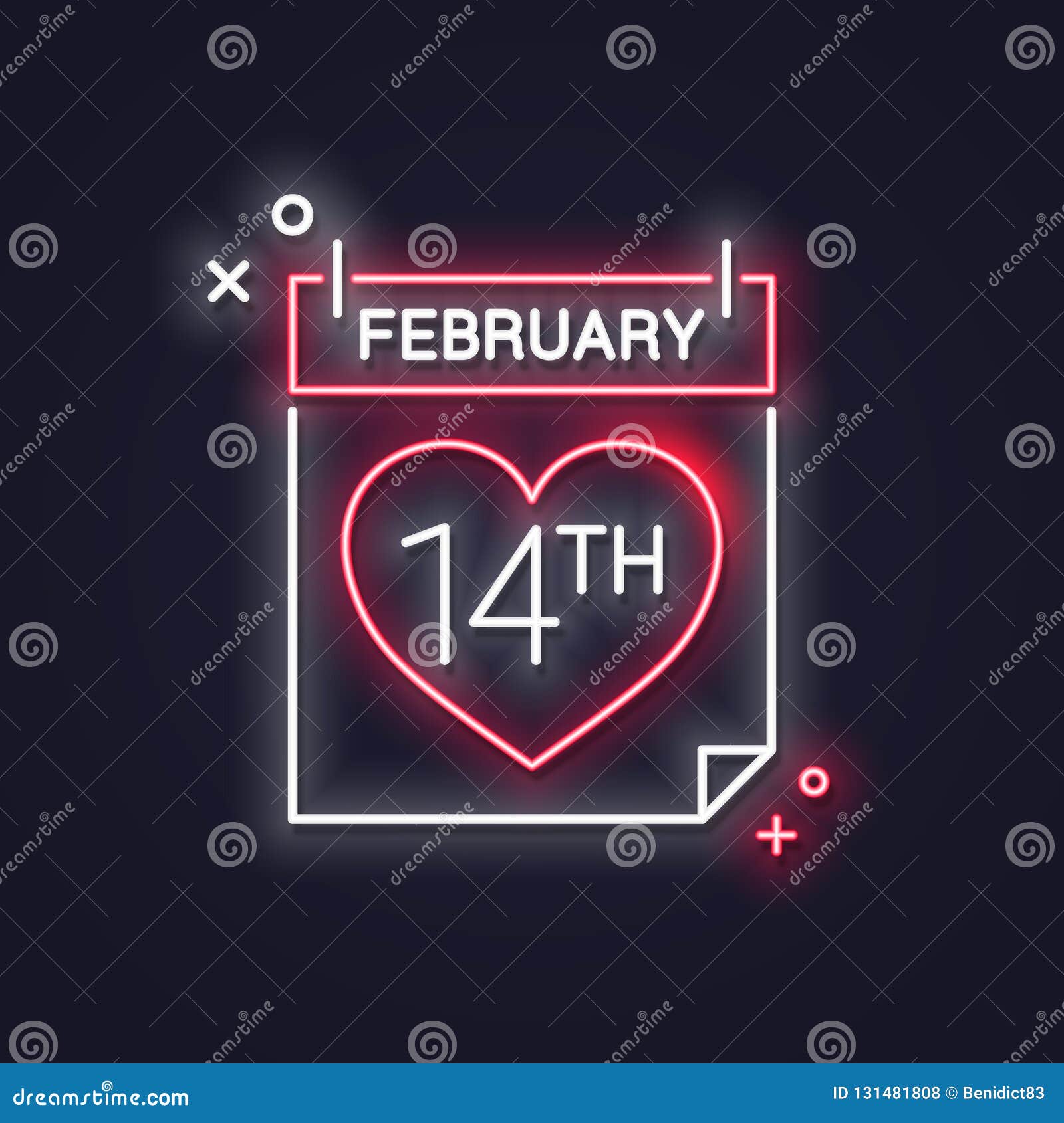 Valentines Day Neon Calendar. February 14 Th Date Neon Banner On Dark ...