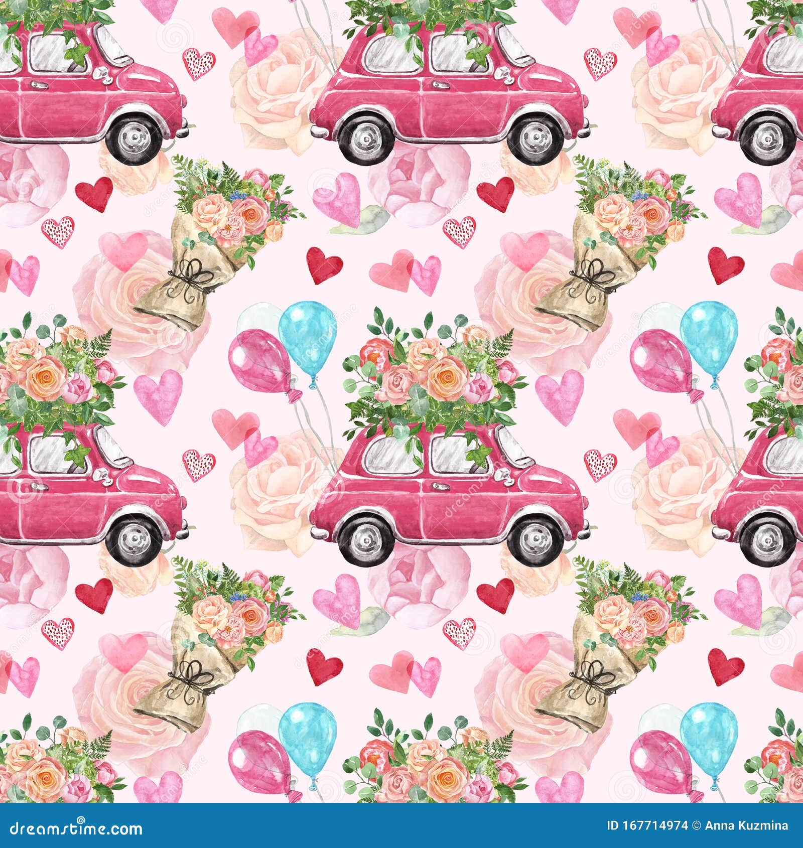 Download Valentines Day Painted Seamless Pattern. Watercolor Car ...