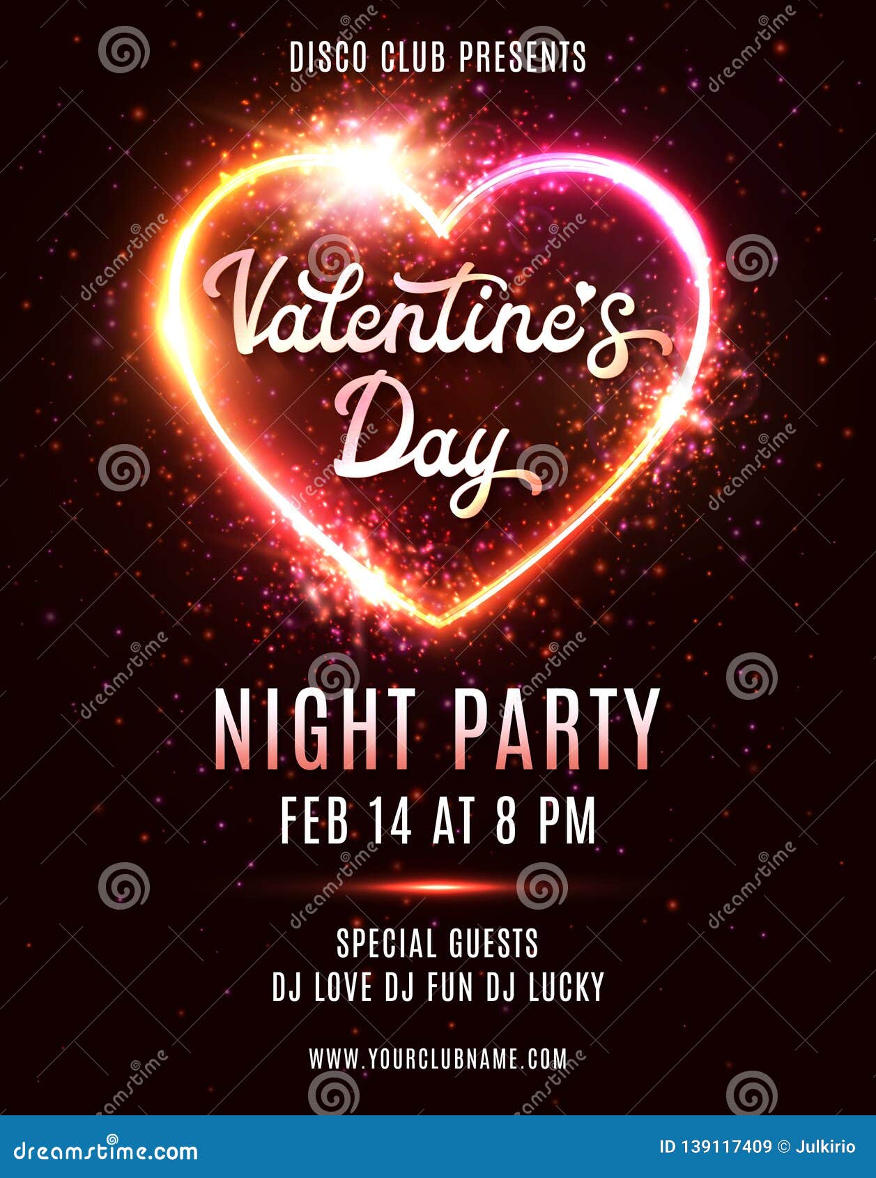 Valentines Day Party Poster Disco Music Dance Stock Vector Illustration Of Love Holiday 139117409