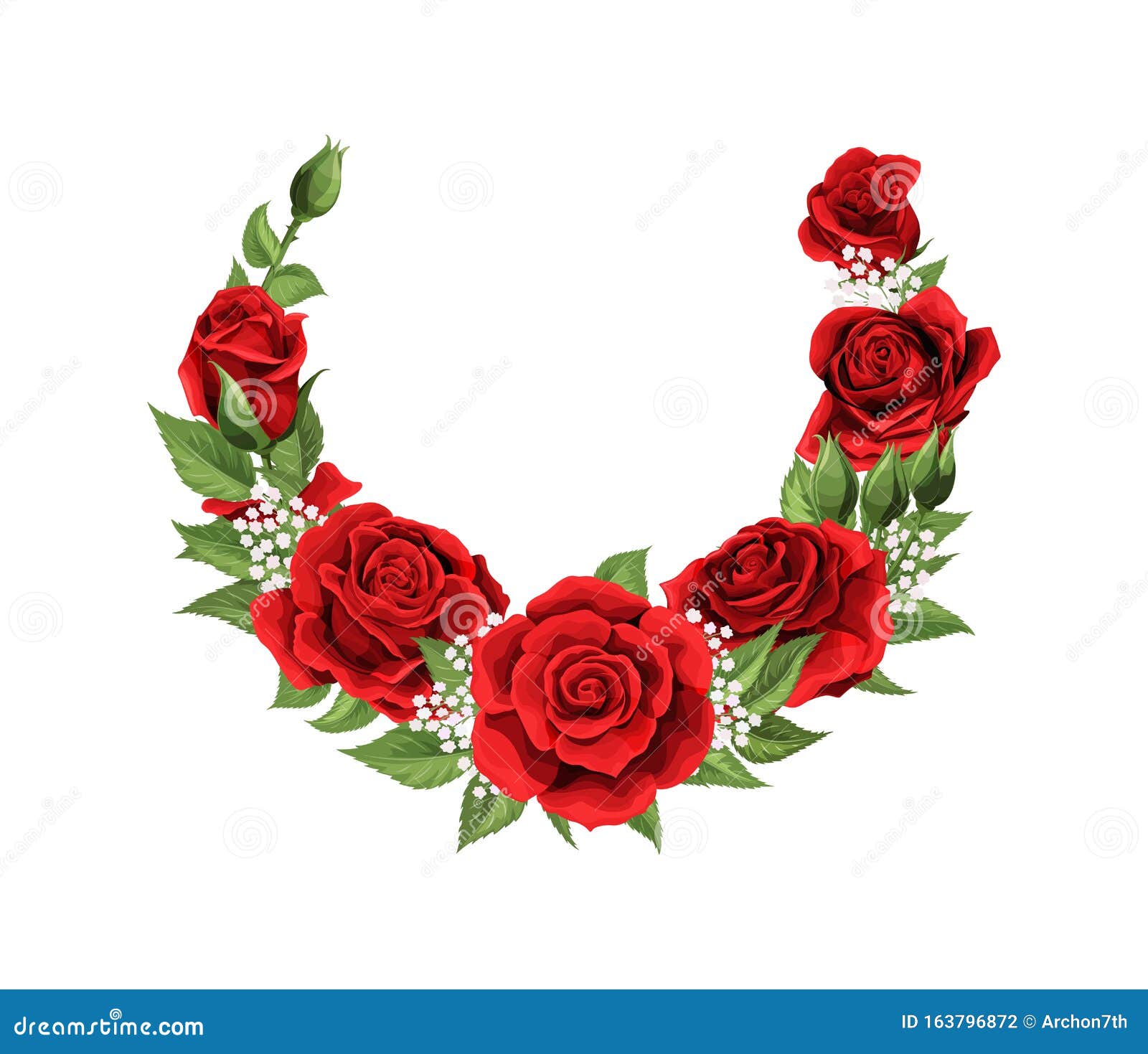 Valentines Day Postcard Half Wreath With Red Rose Flowers ...
