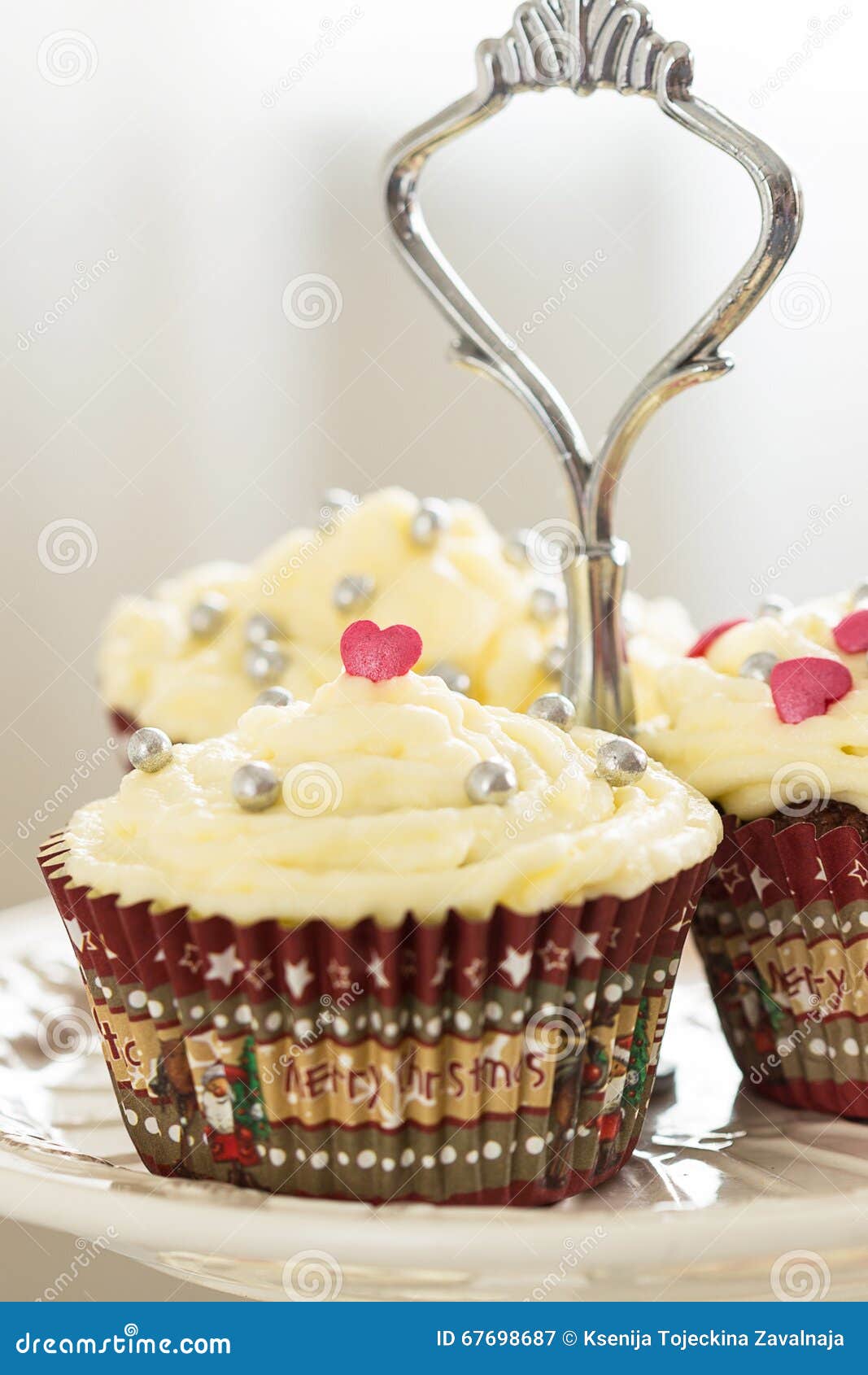 Valentines Day Red Velvet Cupcakes with Sprinkles, Vertical Stock Image