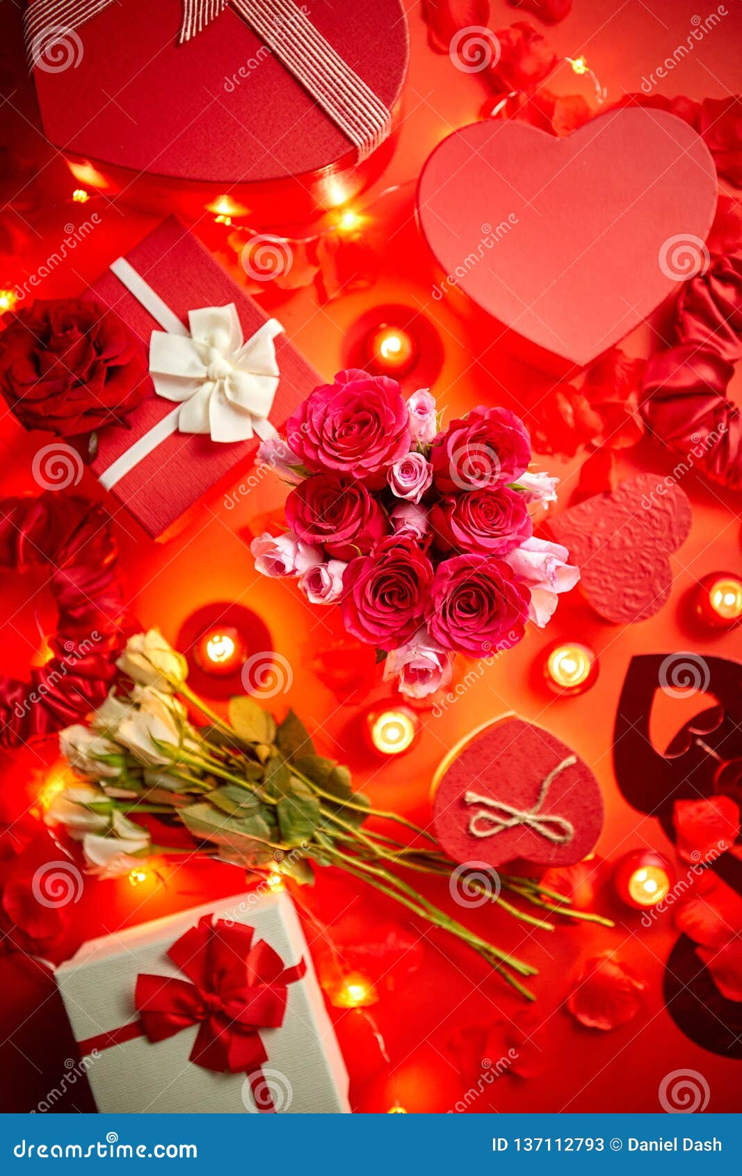 Valentines Day Romantic Decoration With Roses, Boxed Gifts