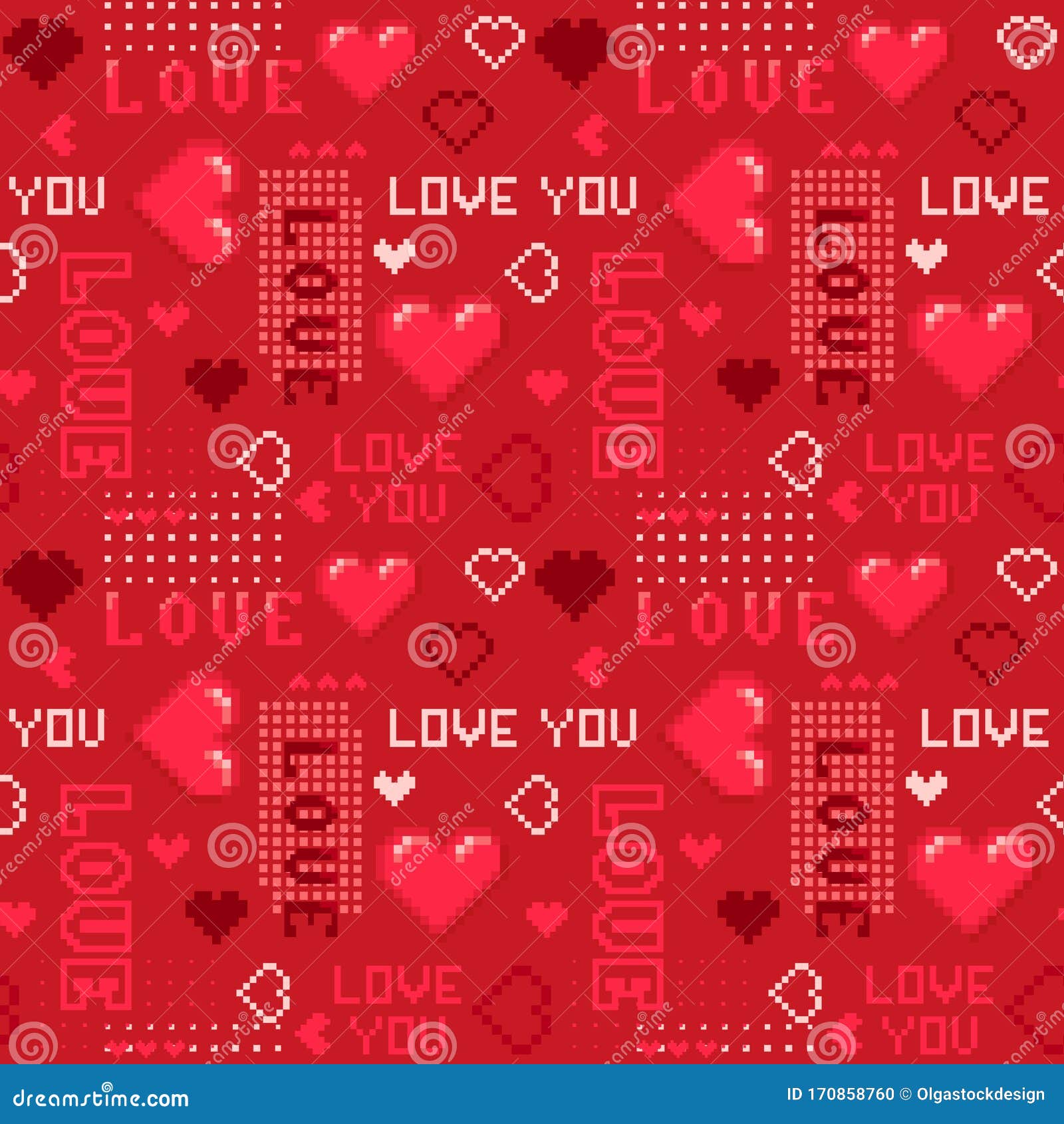 Hãy cùng tìm hiểu về họa tiết Seamless ngày Valentine với hình trái tim và chữ Love trên nền đỏ thập niên