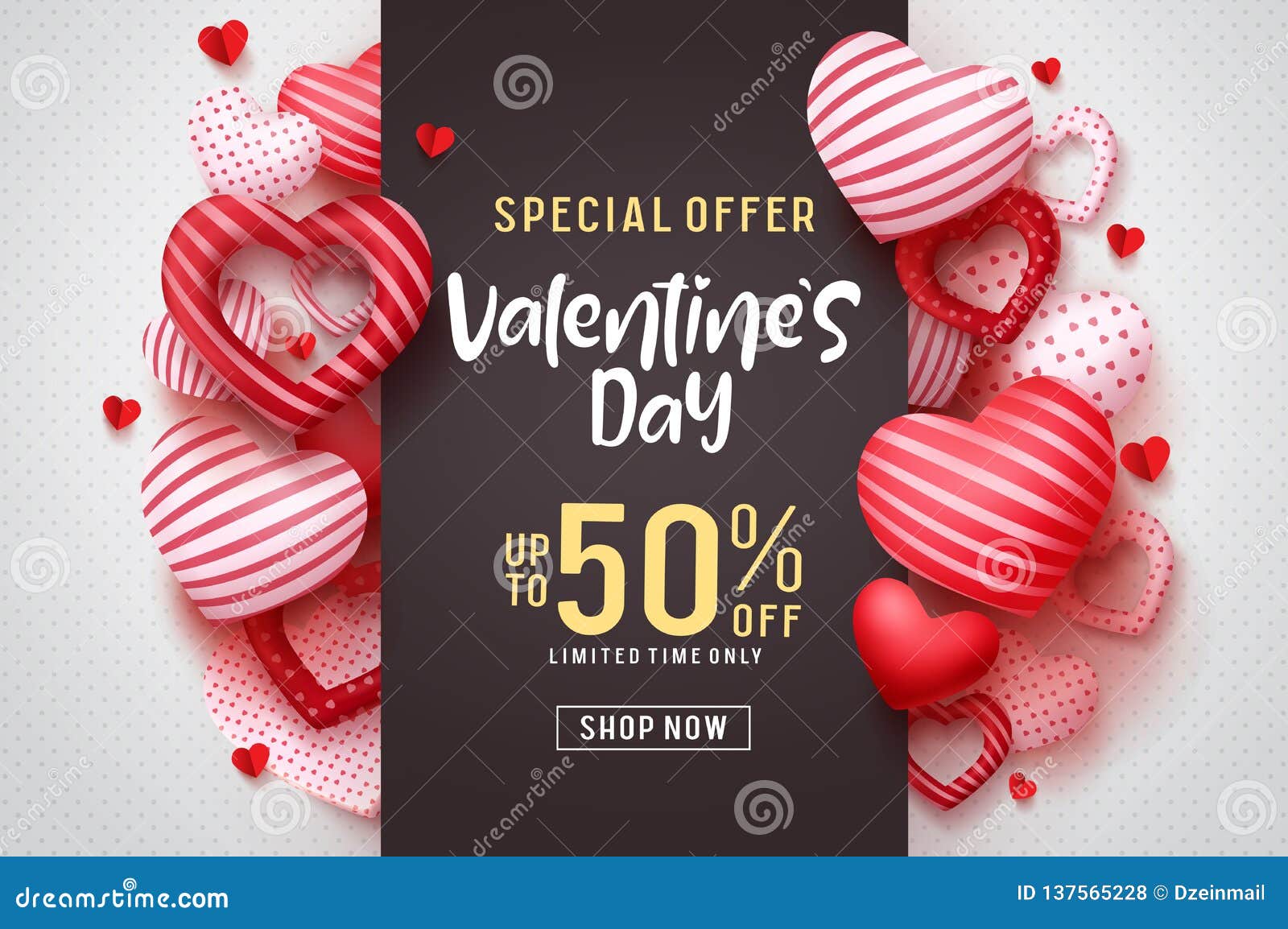 valentines day  promotional banner. special offer text with red hearts s