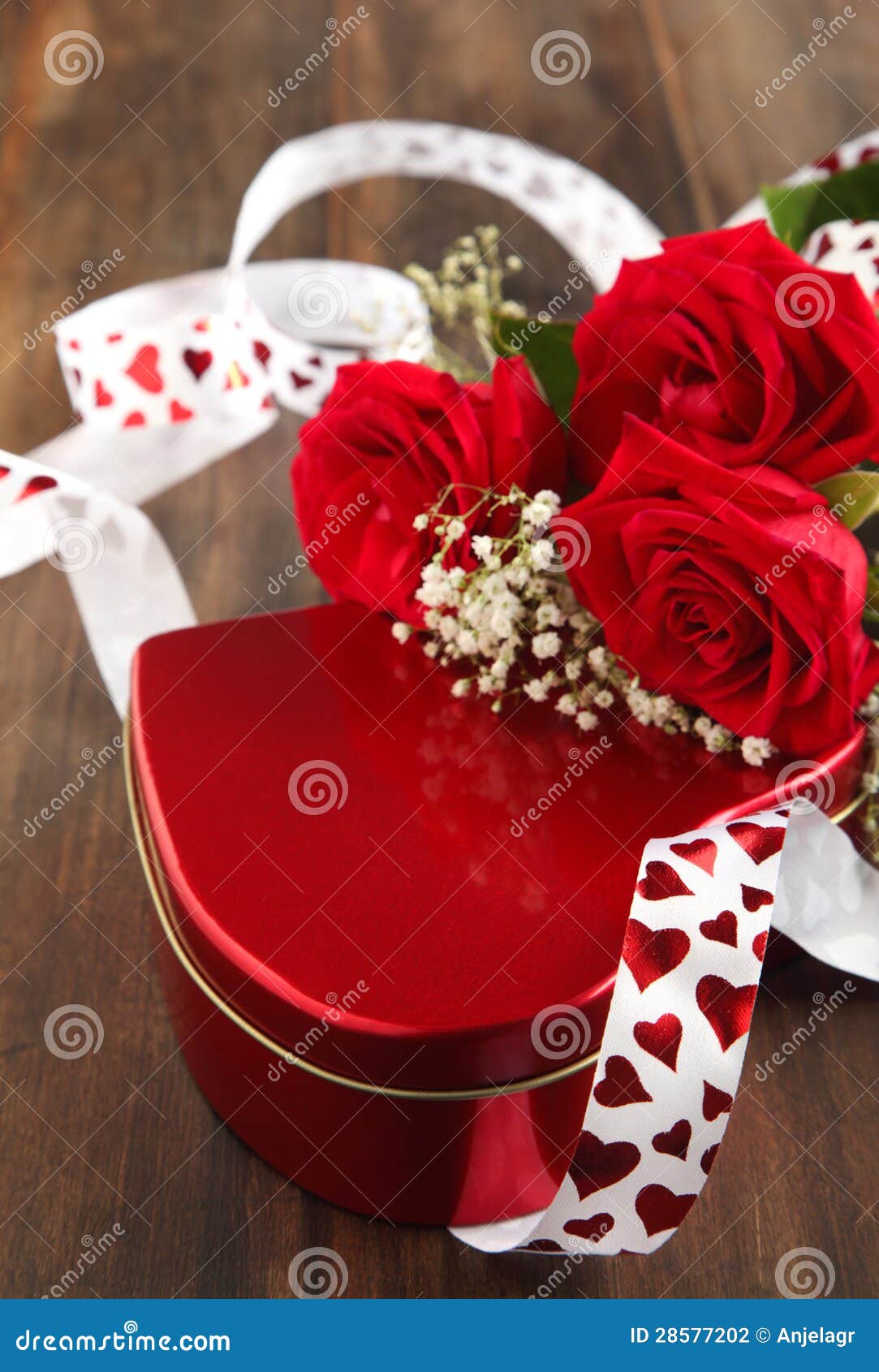 Valentines Gift Box and Bouquet of Roses Stock Photo Image of