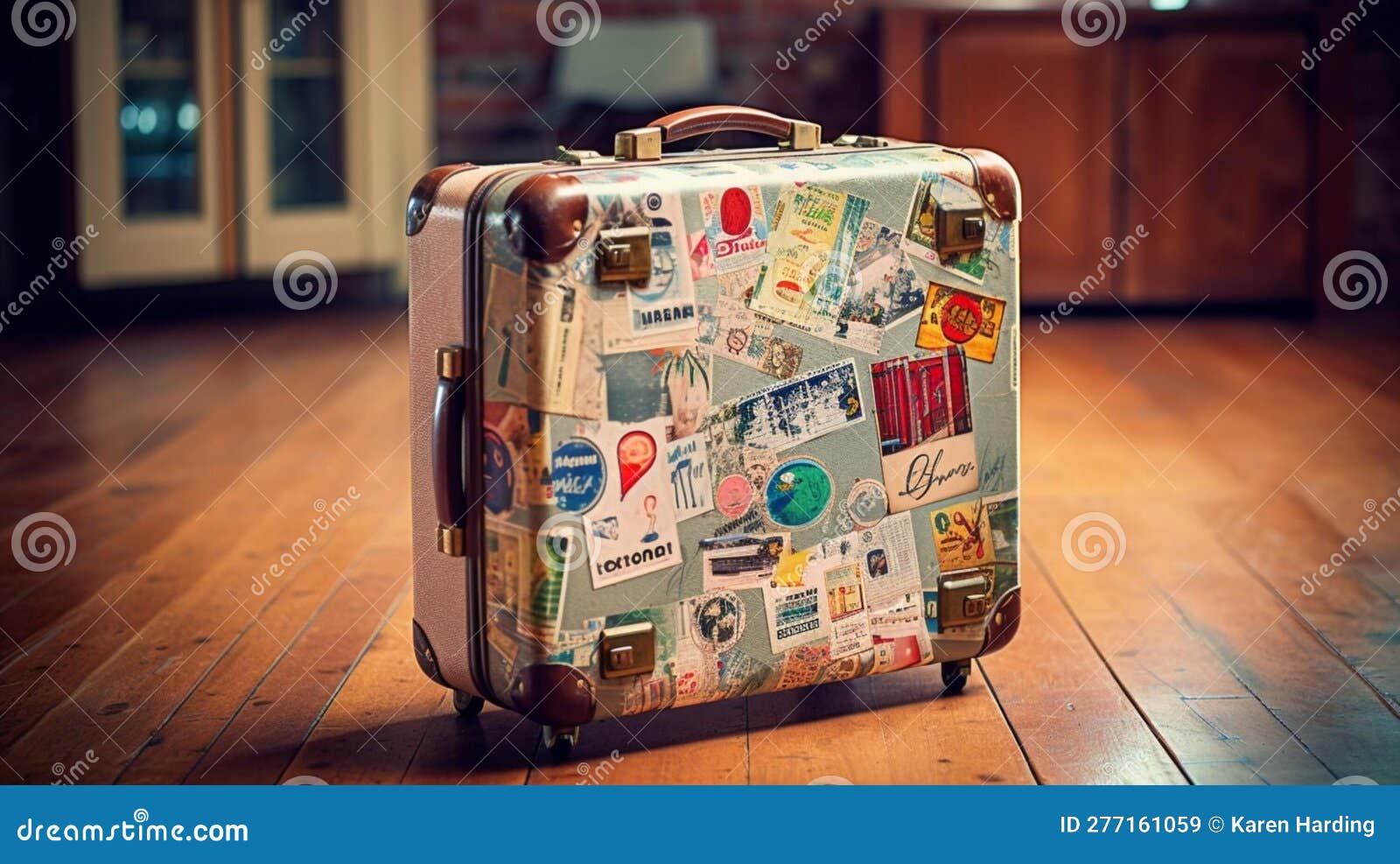 Valise Vintage Couverte De Stickers De Vacances Illustration Stock