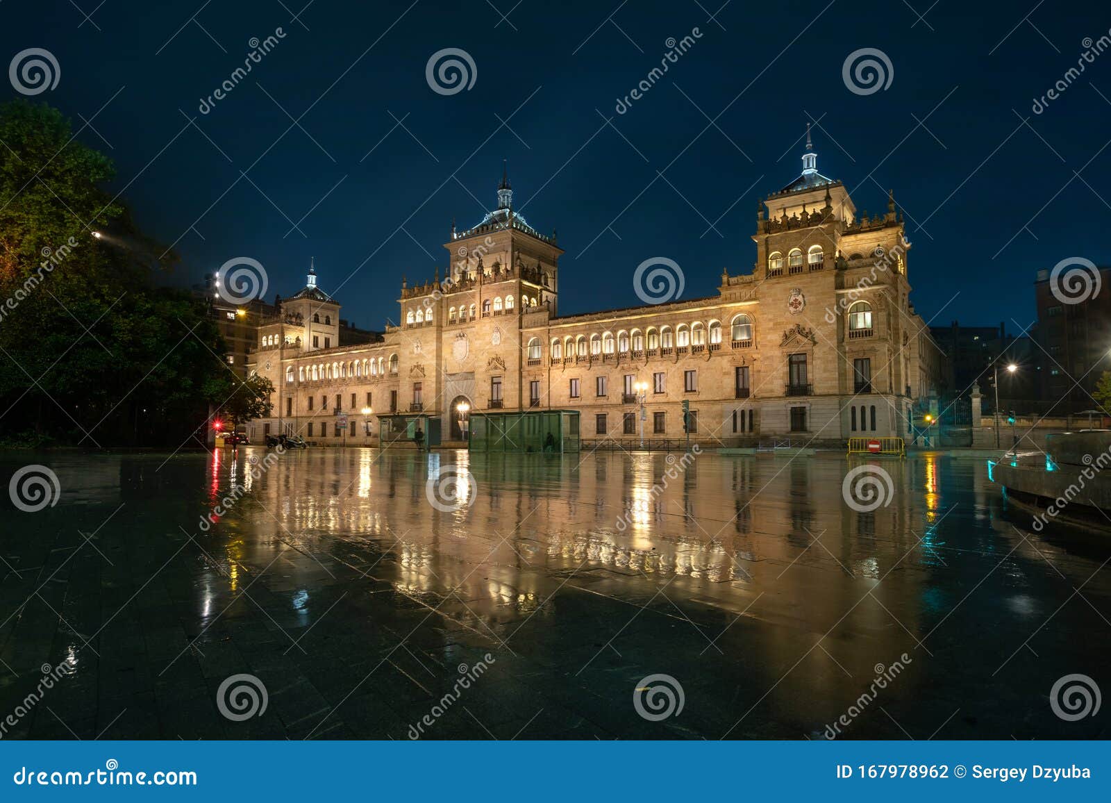 valladolid, spain. view of zorrilla square at dusk