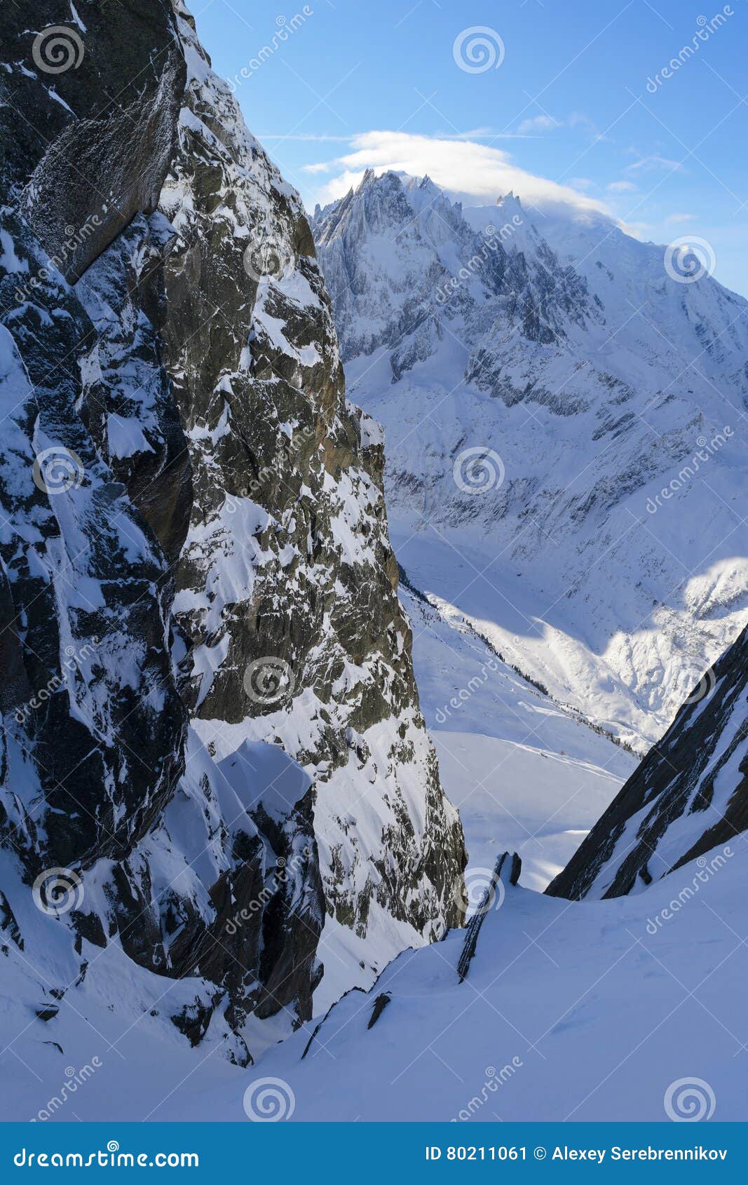 valle blanche, aiguilles mountain peaks and mont blanc visible t