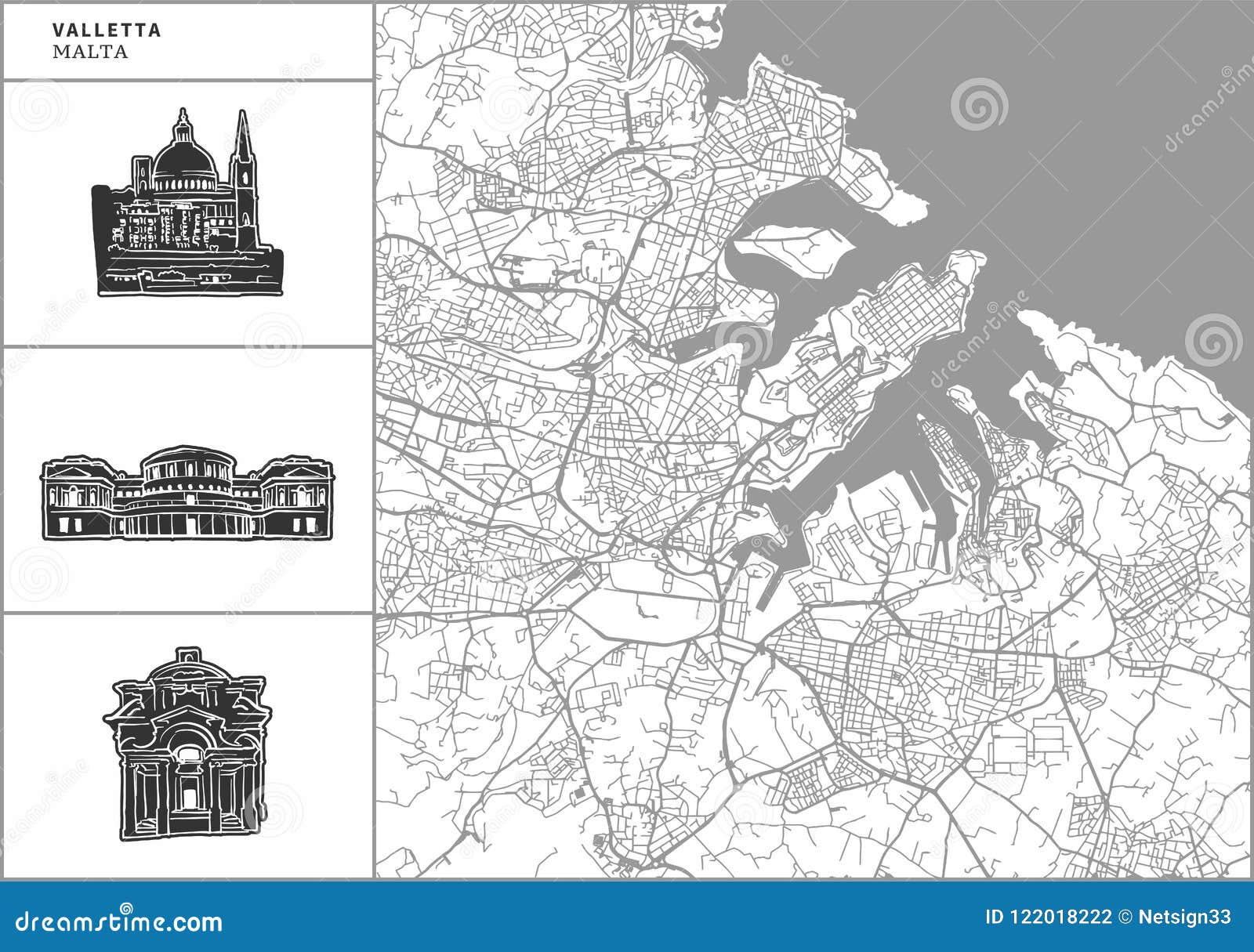 Valletta City Map With Hand Drawn Architecture Icons Vector Illustration 0617