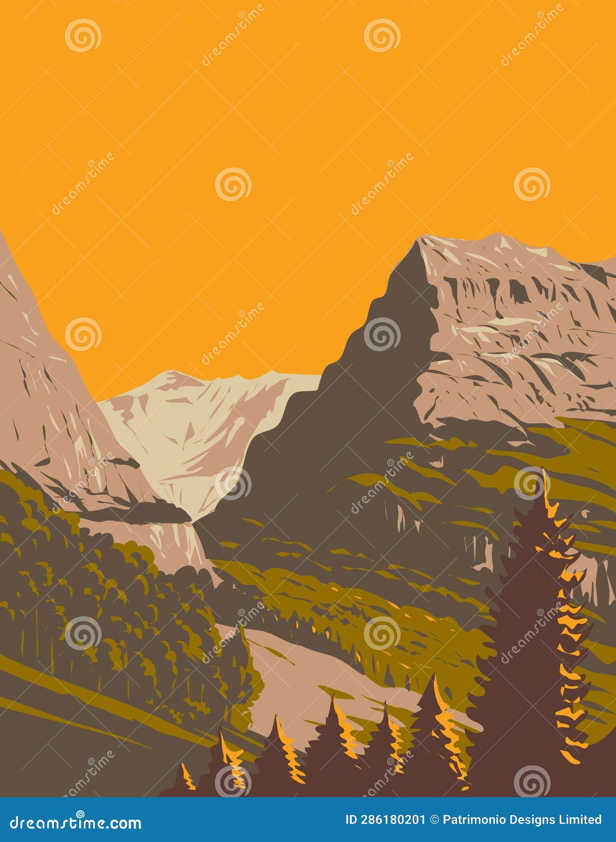 valley of grindelwald with mattenberg switzerland wpa art deco poster
