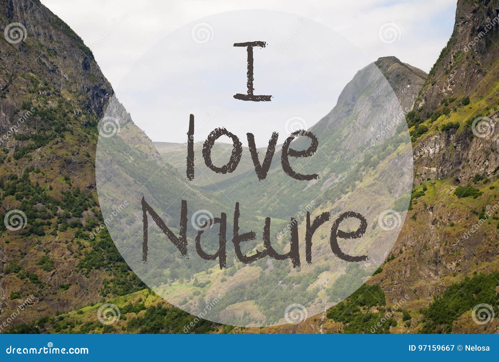 Valley and Mountain, Norway, Text I Love Nature Stock - Image card, explore:
