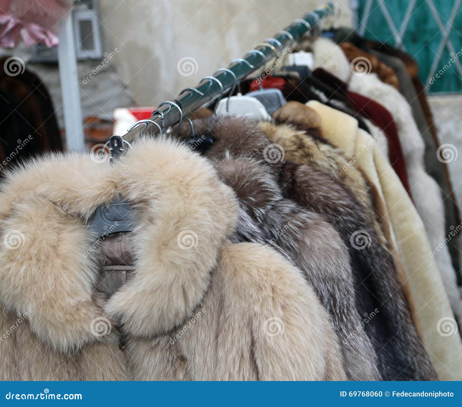 Valuable Fur Coat in Vintage Style for Sale in the Flea Market Stock ...