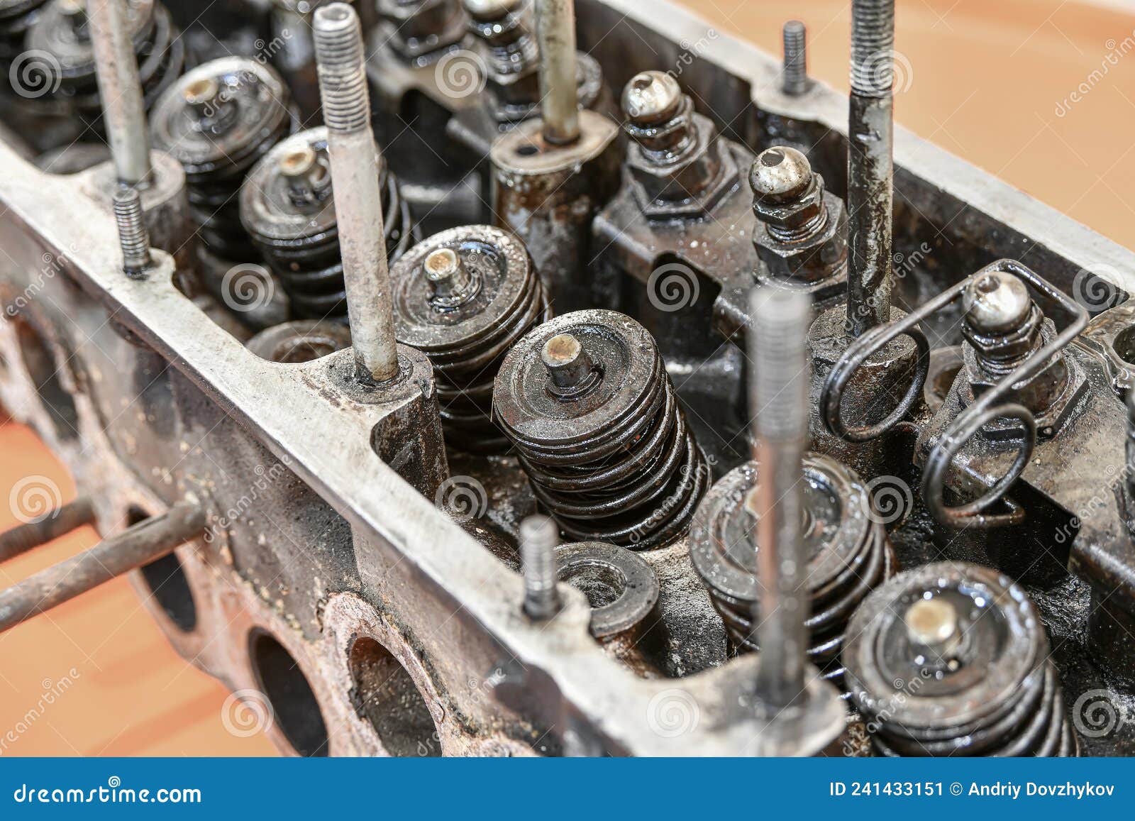 Valve Springs in the Disassembled Cylinder Head Stock Image Image of