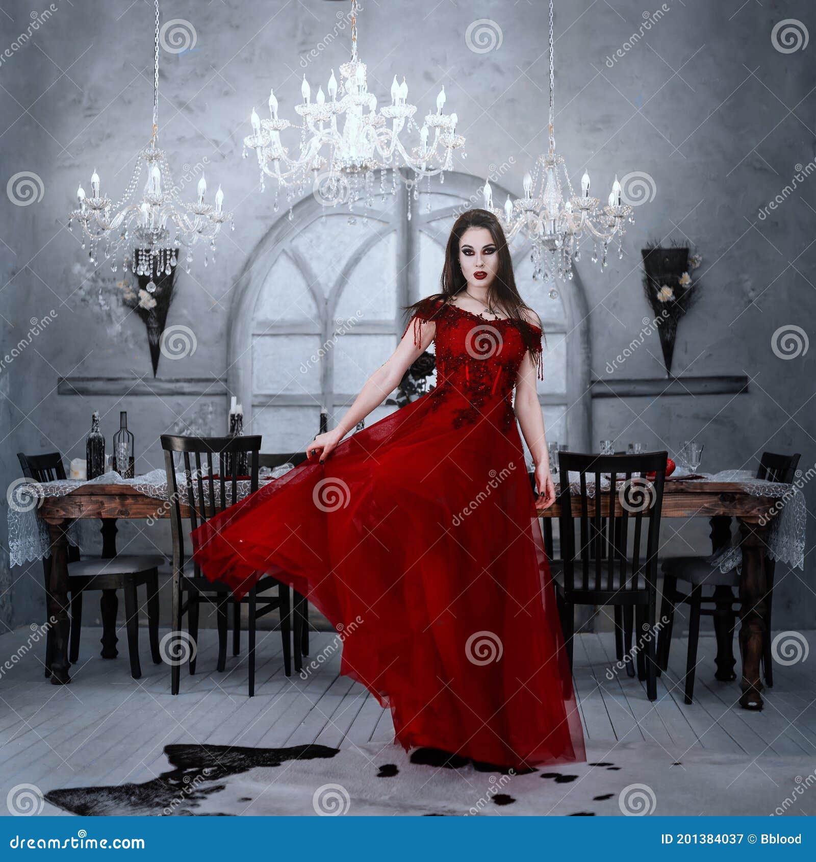 Vestido de vampiro preto e vermelho para meninas, Traje de