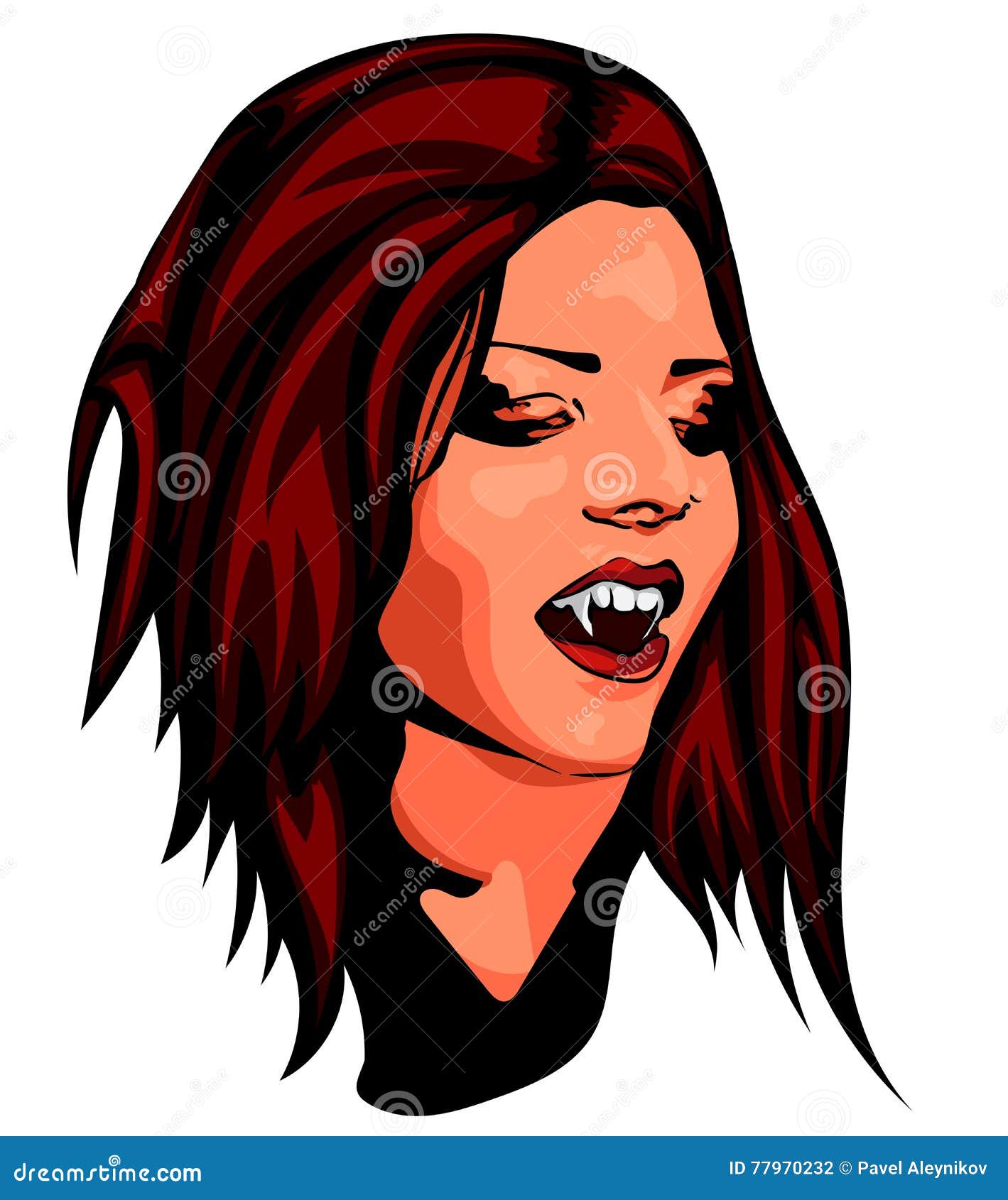 Vampire Beautyful Woman, Red Hair, Open Mouth, Predatory Vampire Fang ...