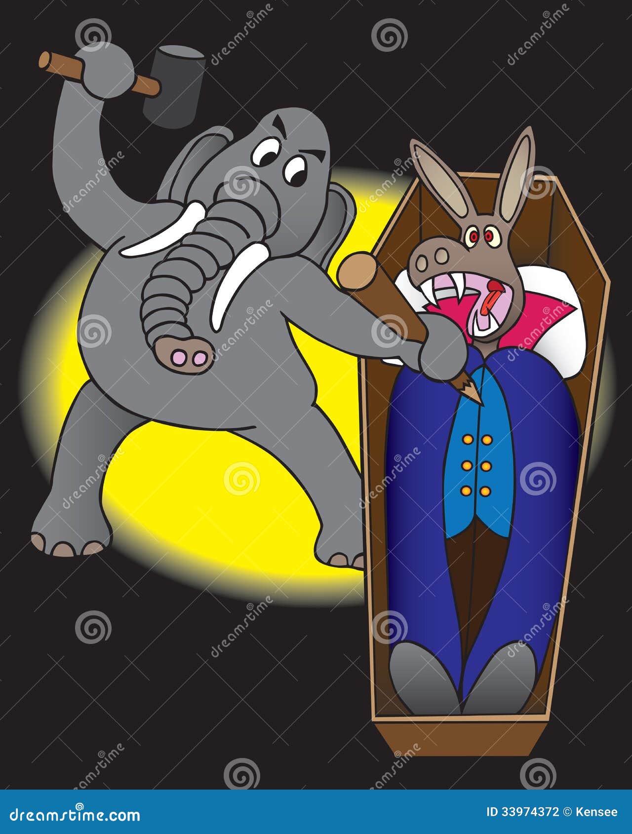 Republican elephant about to drive a wooden stake through the heart of 