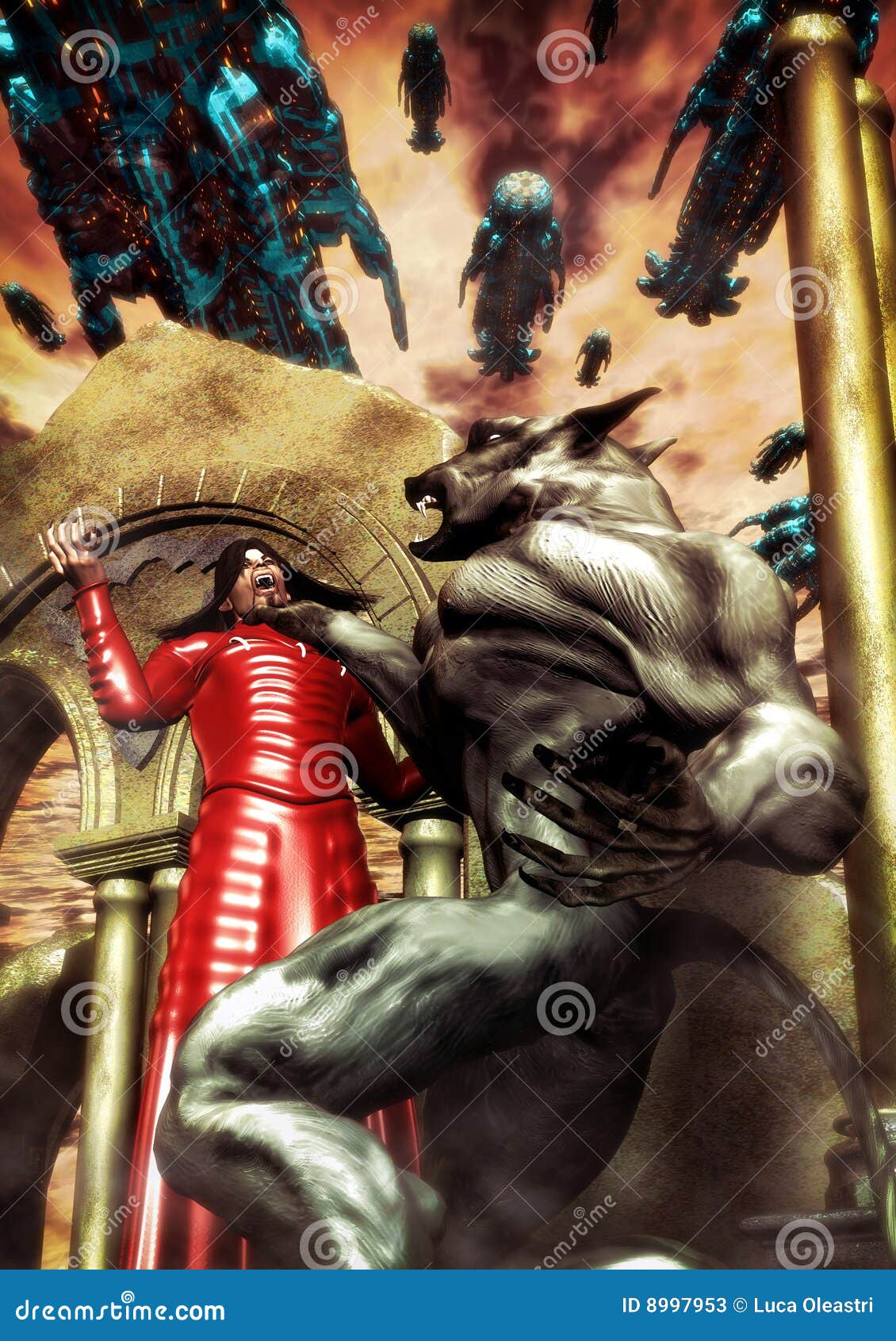 Vampire Et Bataille De Loupgarou Illustration Stock Illustration du