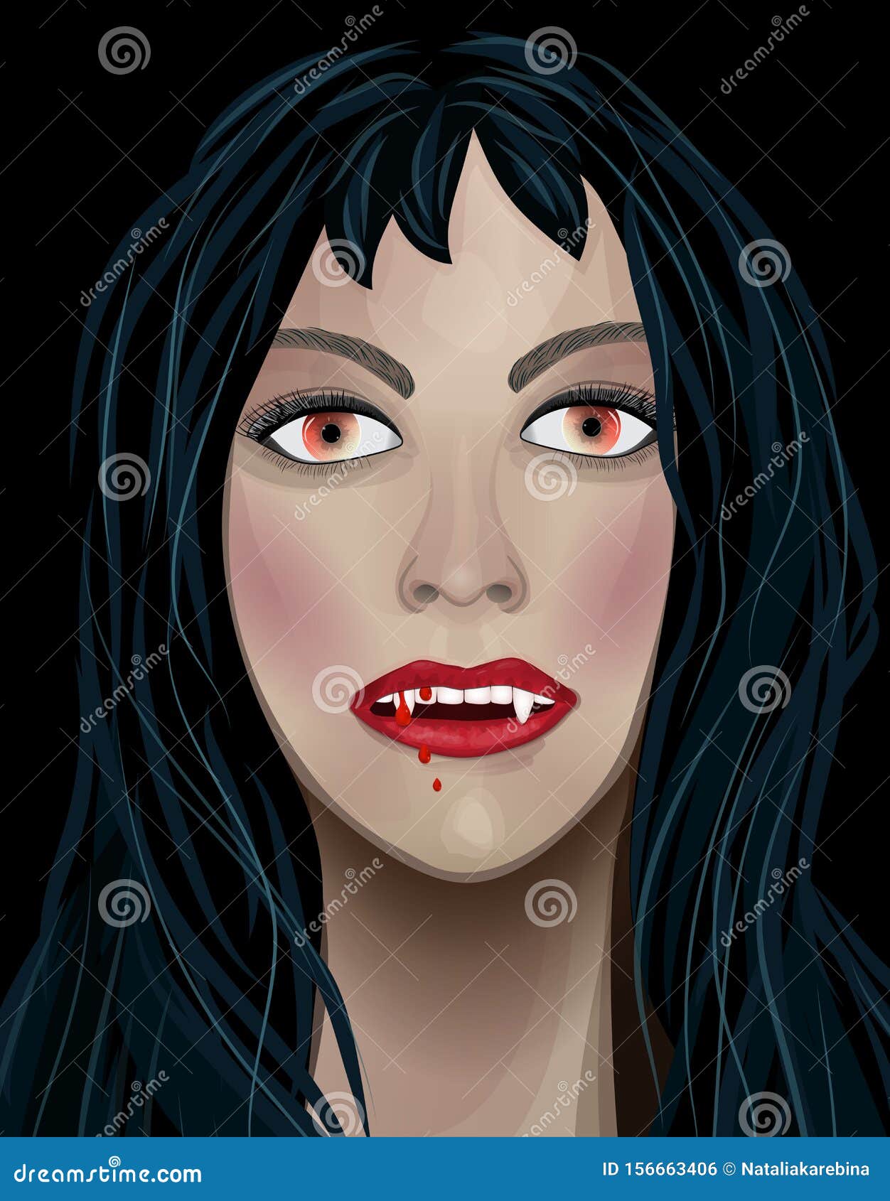 Vampire Halloween Woman Portrait on a Black Background. Gothic Lady ...