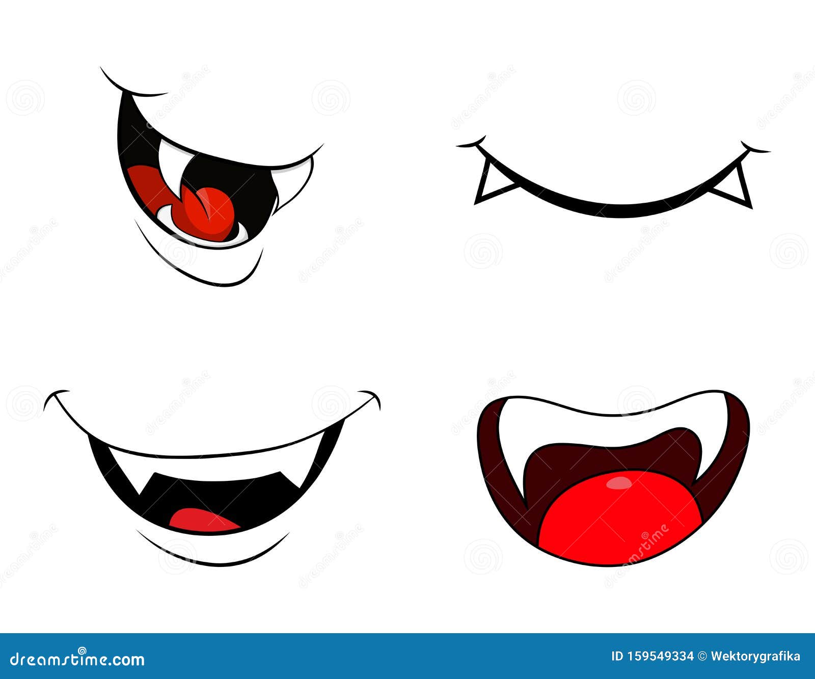 vampire mouth fang smile set   on white background