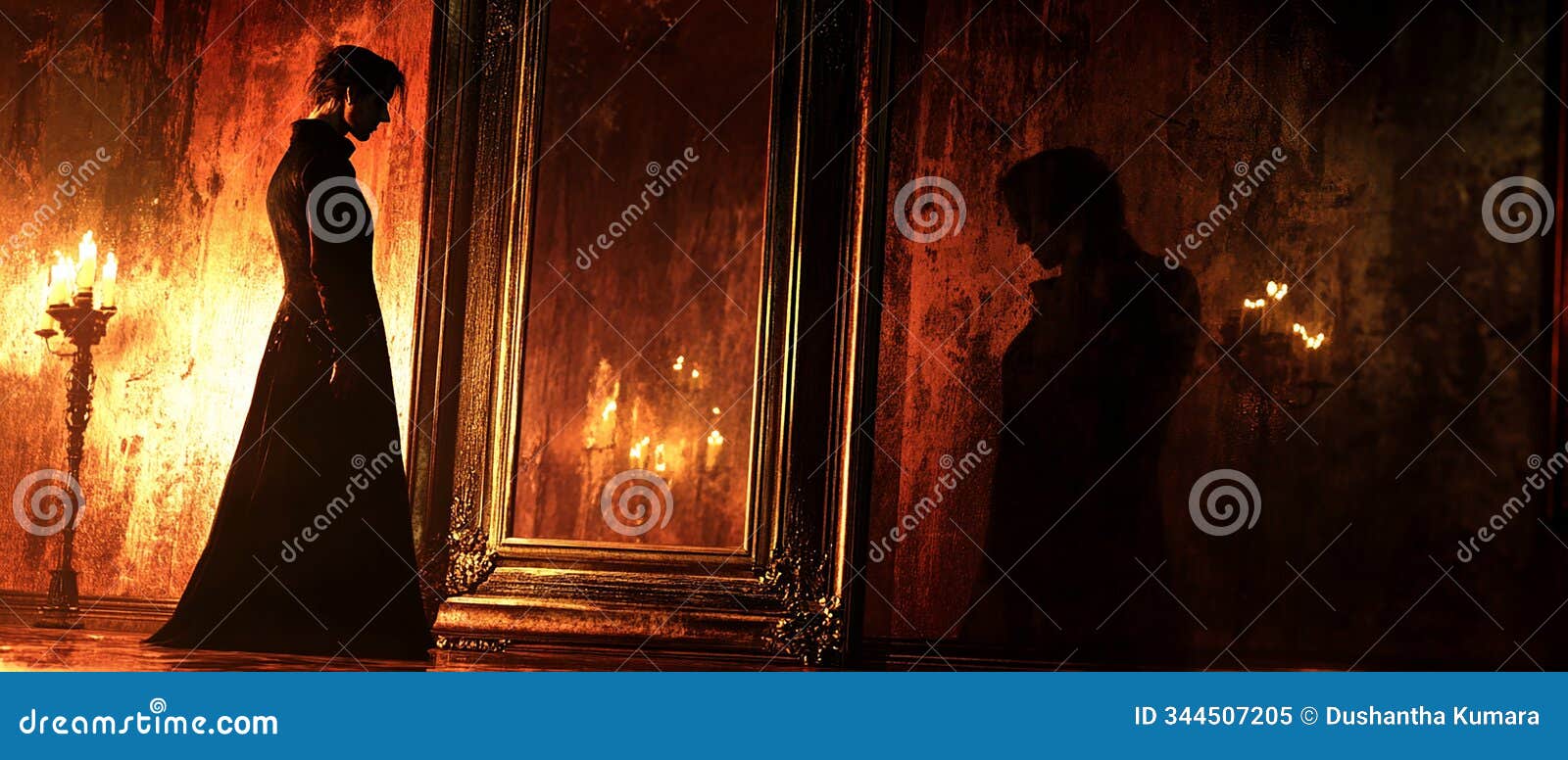 vampire reflection in a moonlit mirror