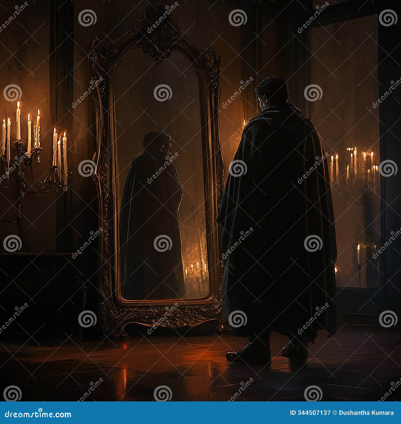 vampire reflection in a moonlit mirror