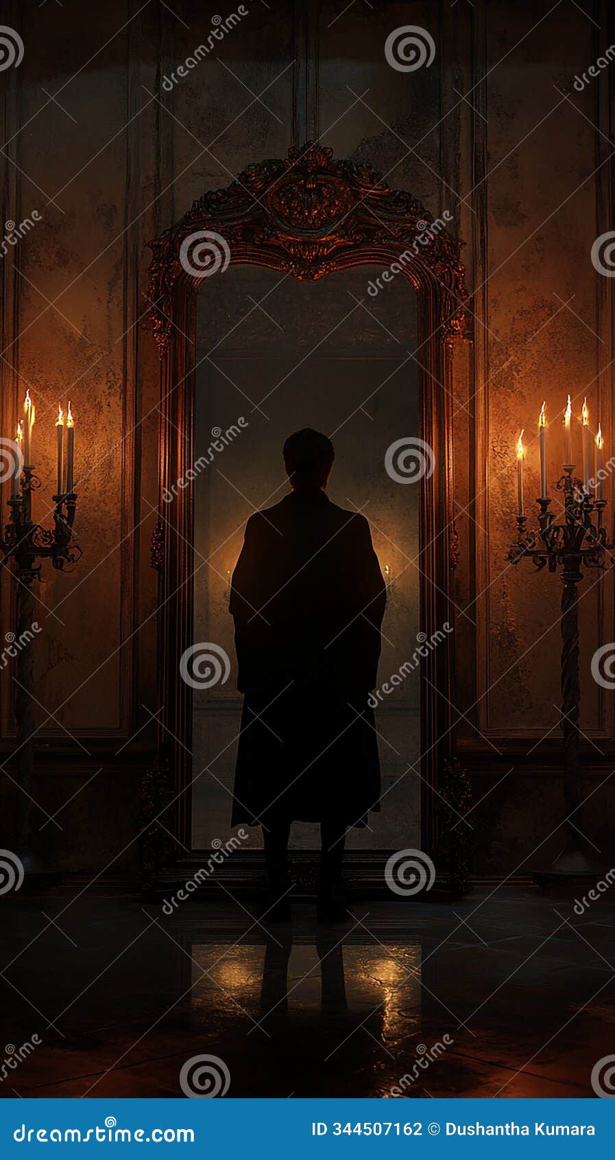 vampire reflection in a moonlit mirror