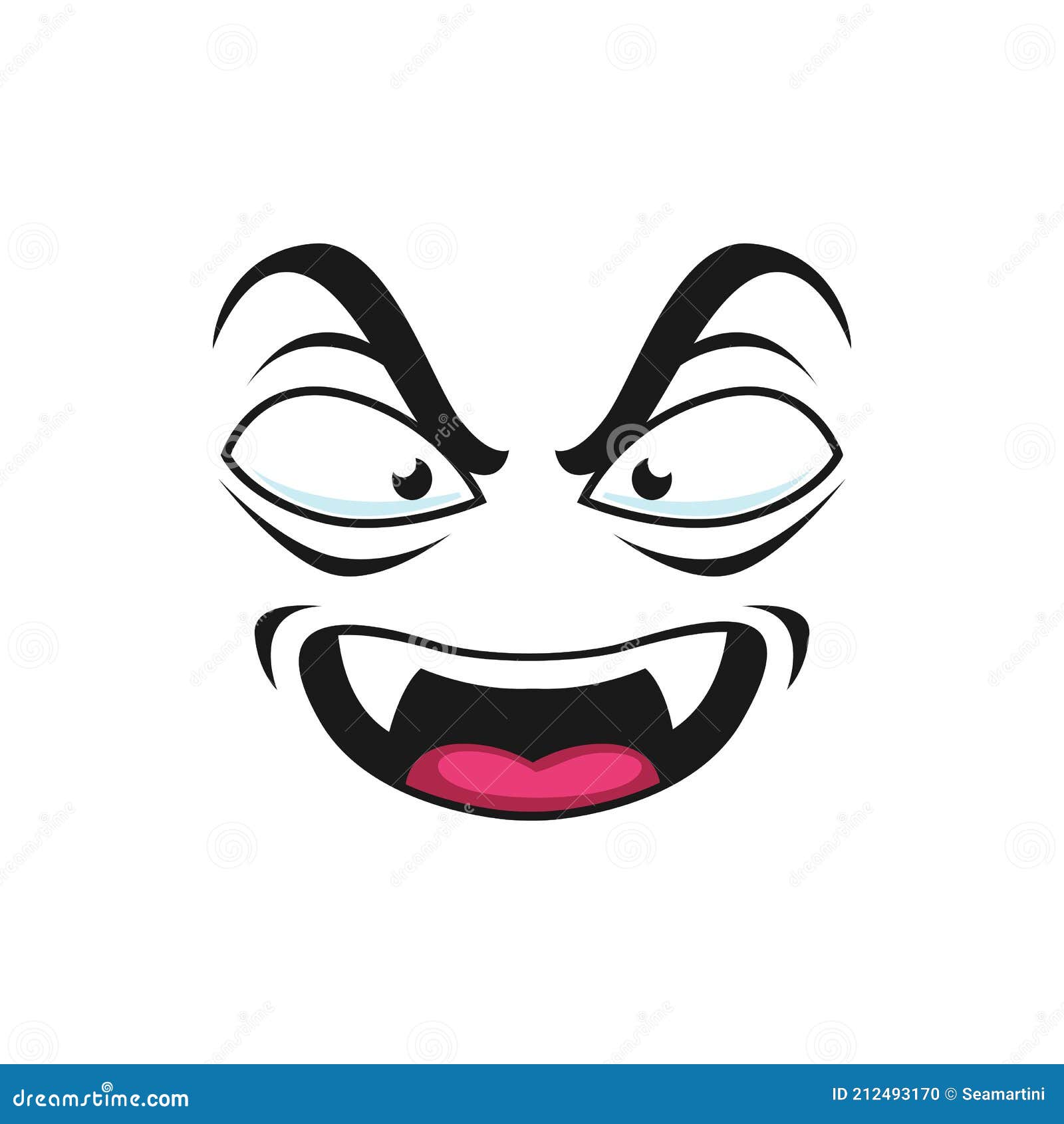 Cone De Vetor Isolado De Rosto De Monstro, Emoji De Desenho Animado De Demônio Irritado, Emoção De Criatura Assustadora De Halloween. Demônio Gritante Com Presas Afiadas E Olhos Vermelhos Assustadores Royalty Free