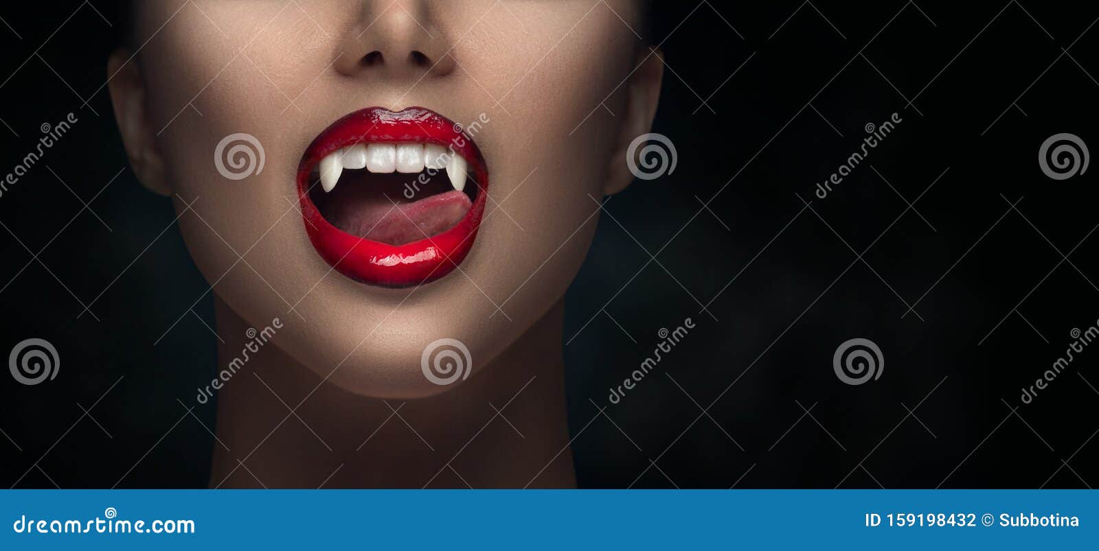 Ilustração simples de lábios de mulher sexy com dentes de vampiro de presas  de vampiro pintados em uma linha