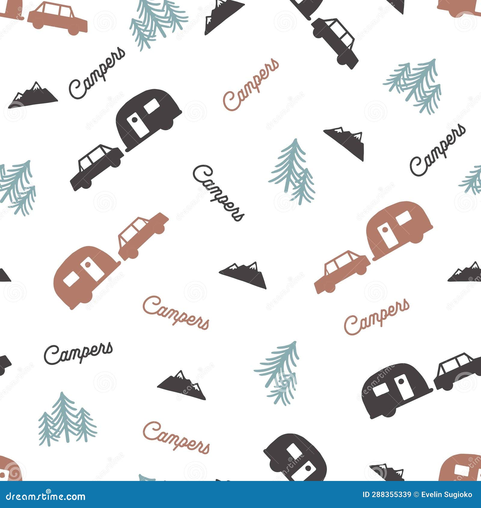 van camping adventure life  seamless pattern