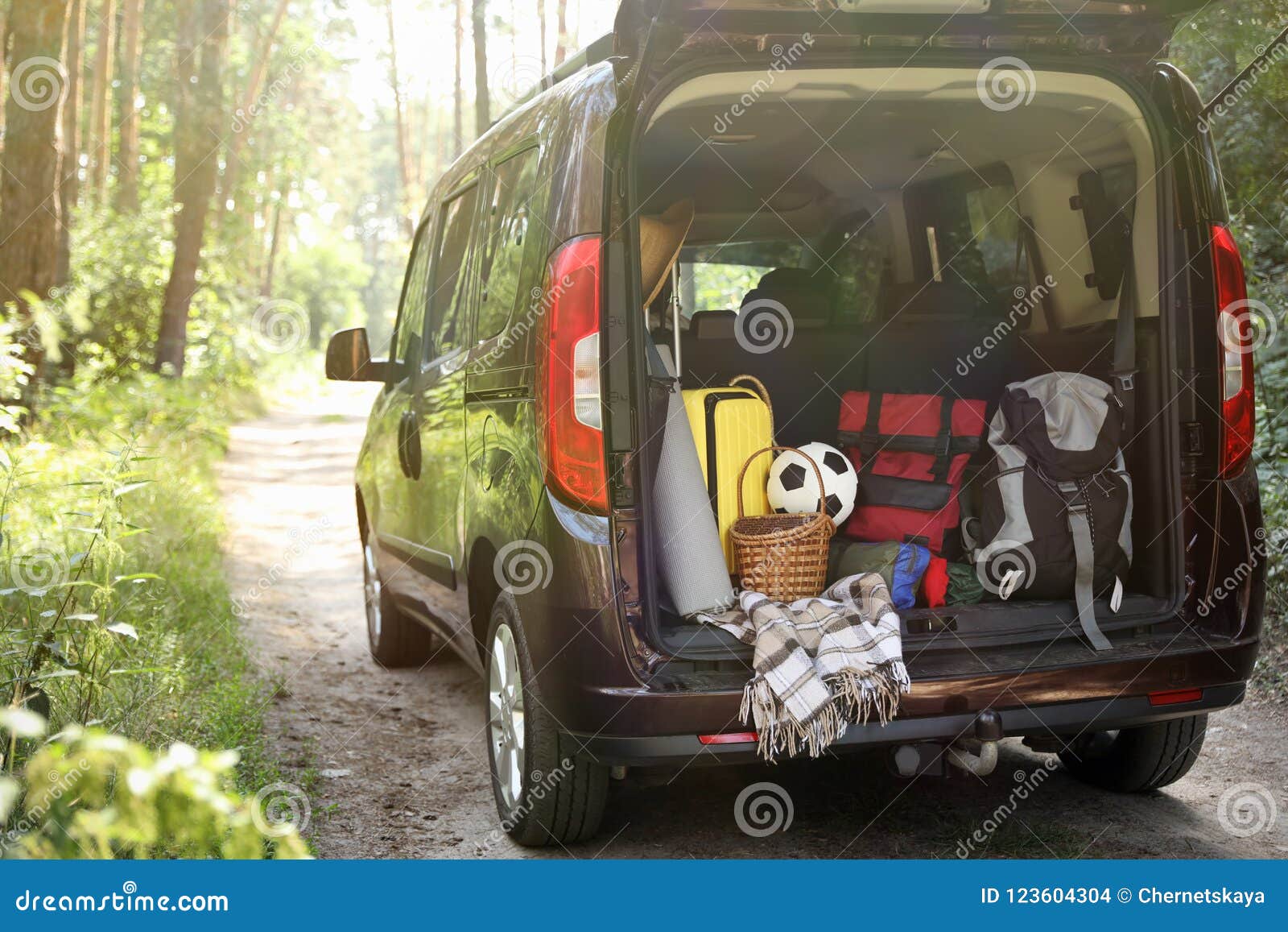 Van with Camping Equipment in Trunk Stock Photo Image of auto, relax