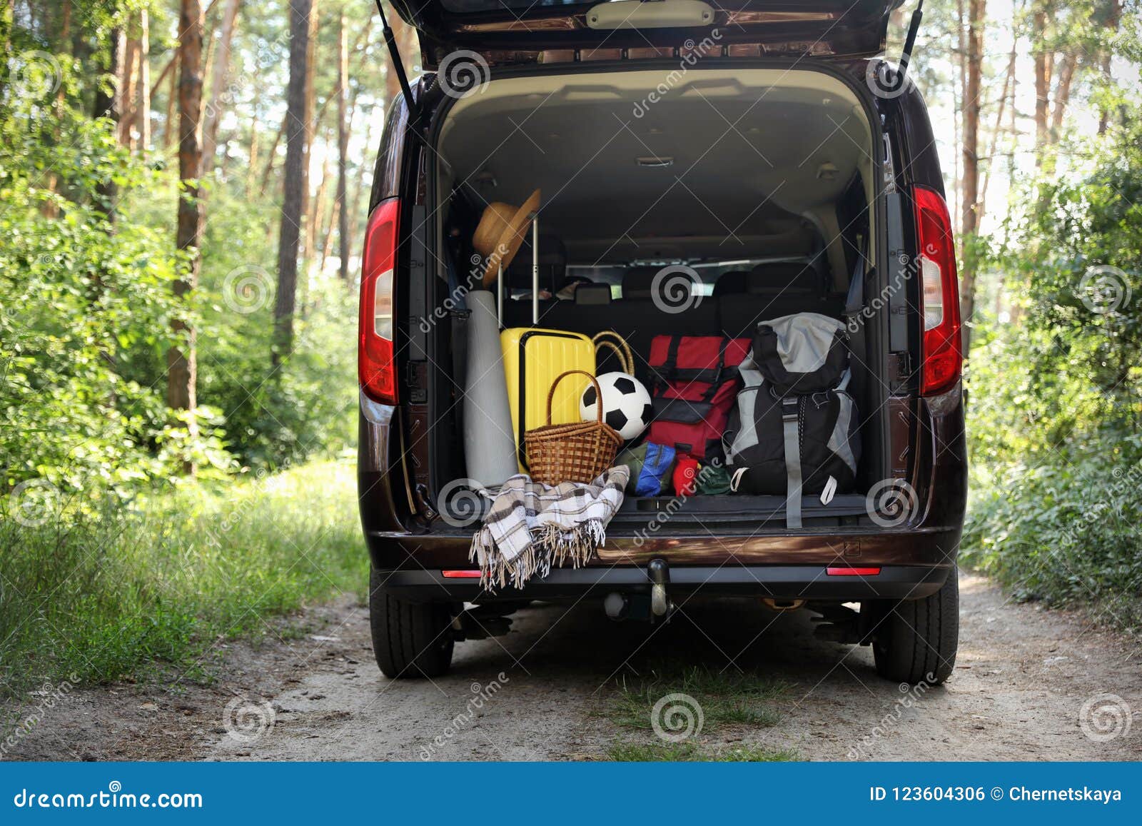 Van with Camping Equipment in Trunk Stock Photo Image of journey