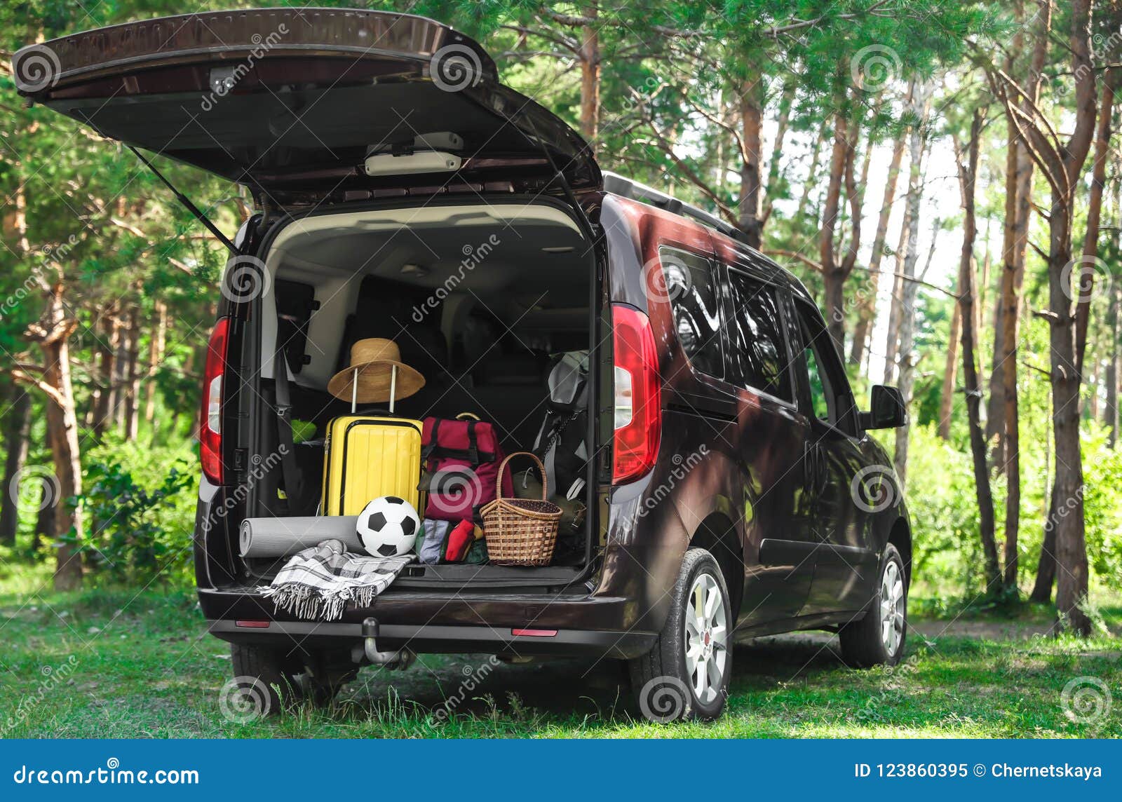Van with Camping Equipment in Trunk Stock Image Image of outdoors