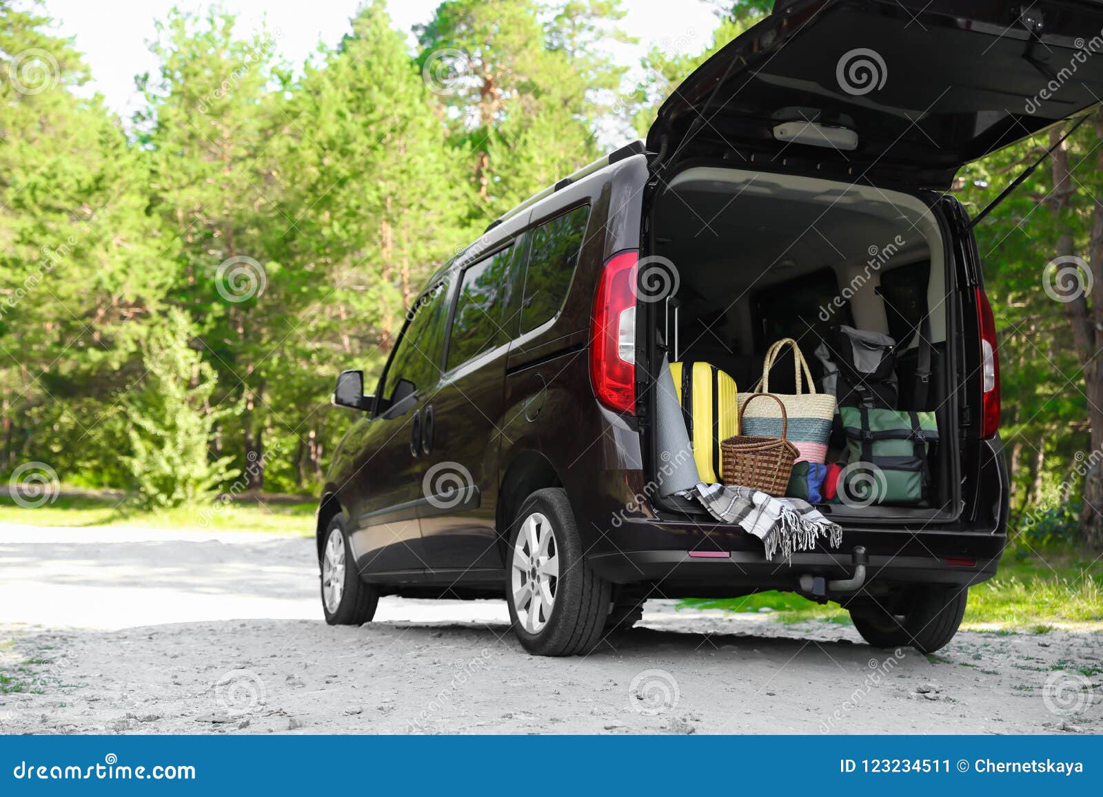 Van with Camping Equipment in Trunk Stock Image Image of explore