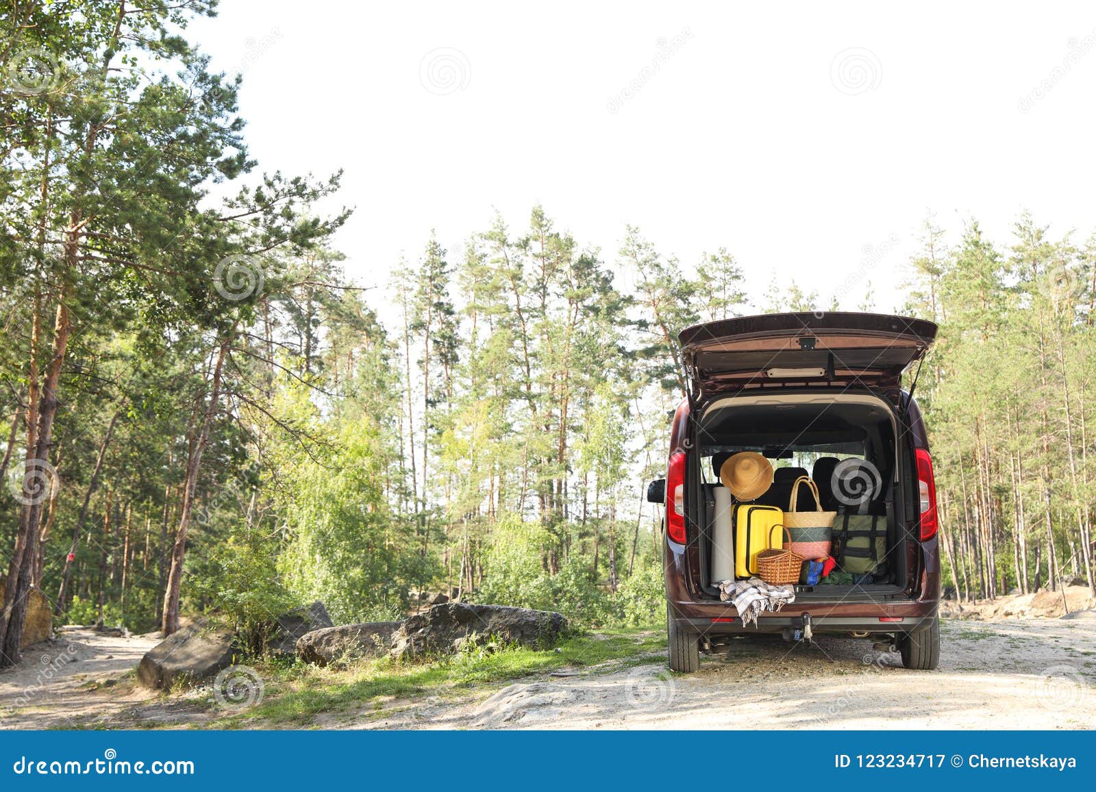 Van with Camping Equipment in Trunk Stock Image Image of recreation