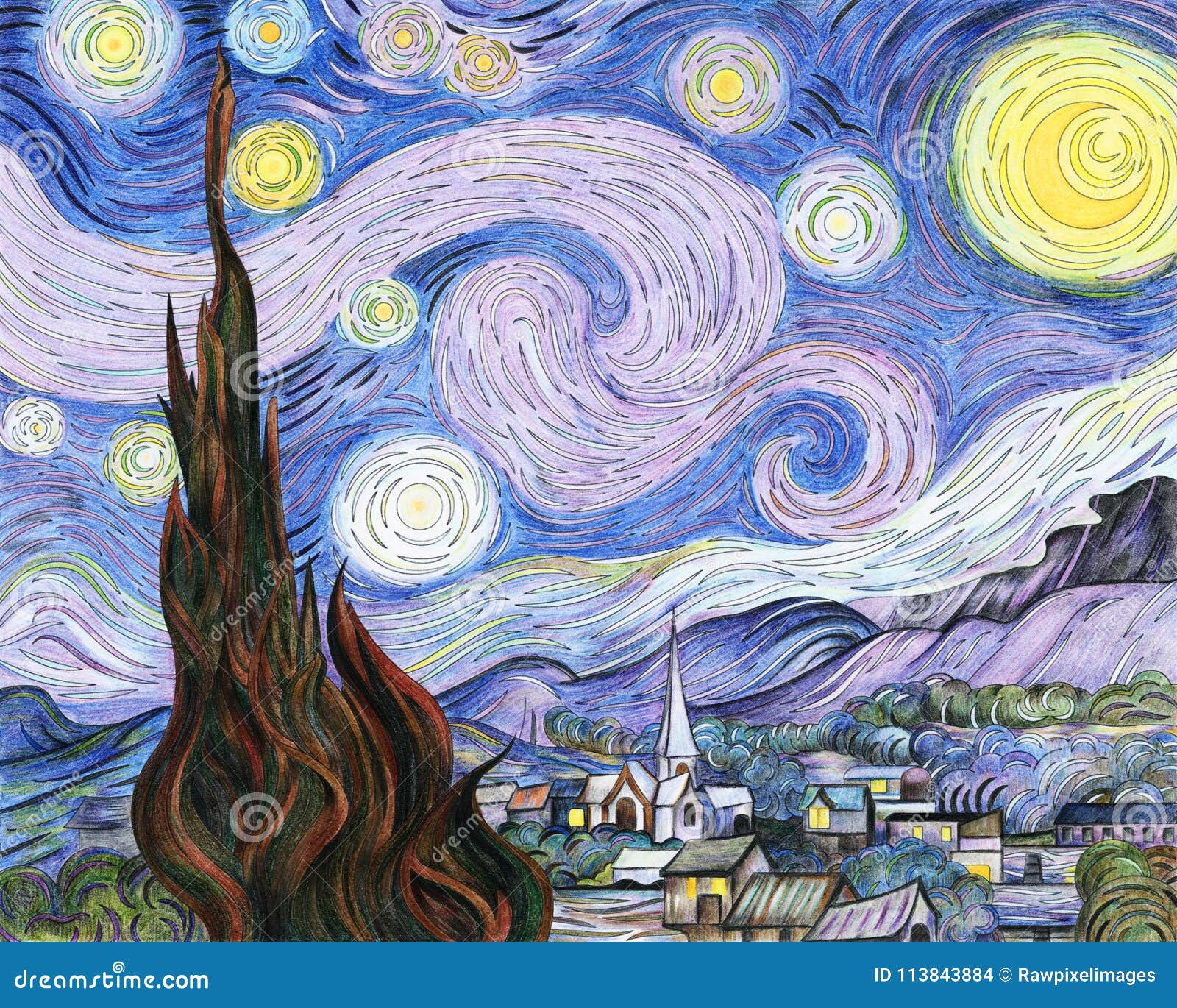 van gogh`s the starry night adult coloring page