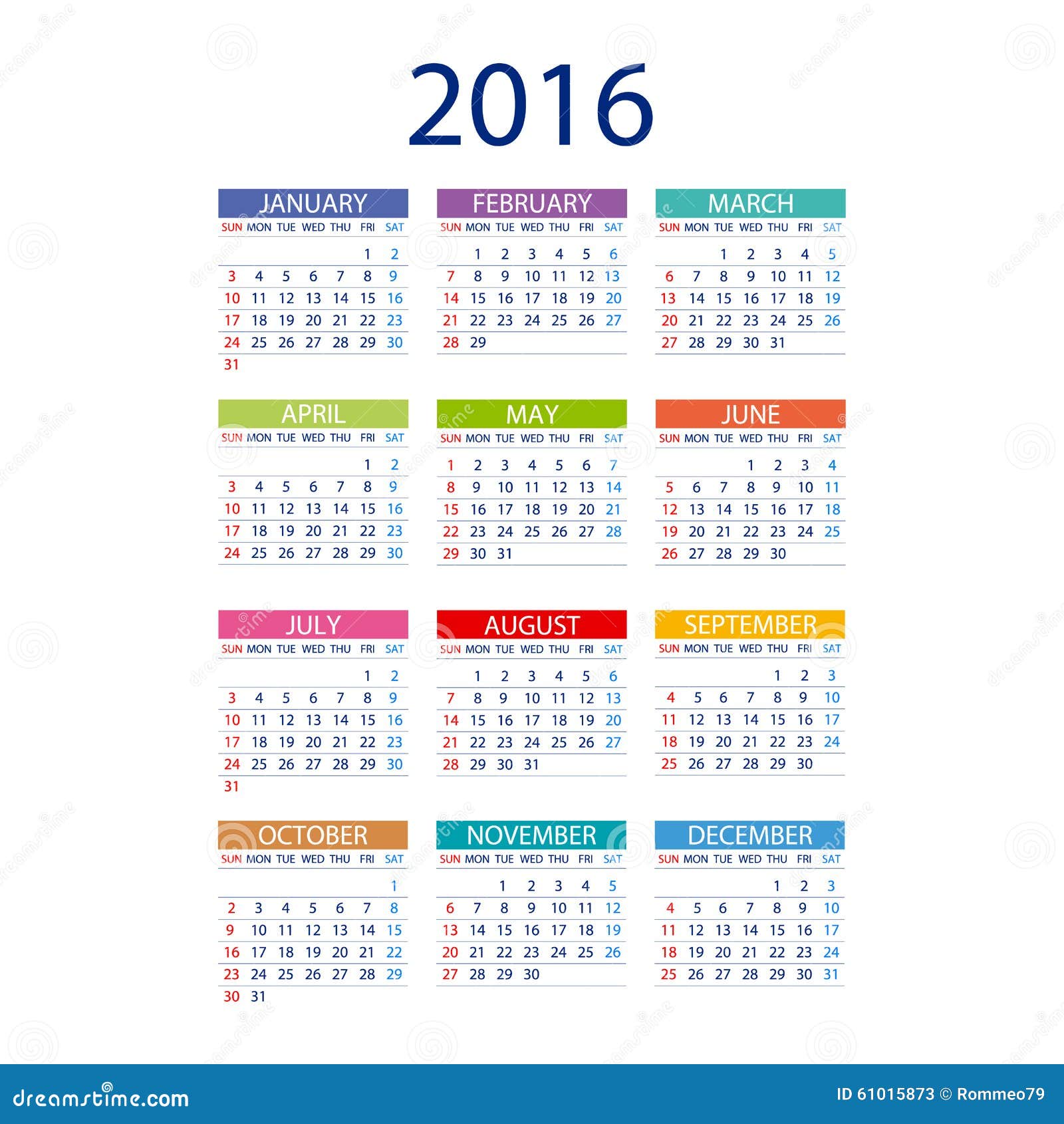 Van Het De Kalender De Eenvoudige Ontwerp Van 2016 Maand Van Het De